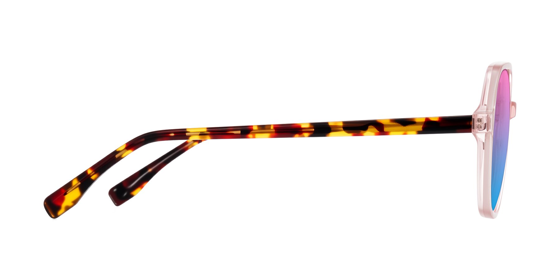 Side of Avenite in Pink/Tortoise with Pink / Blue Gradient Lenses