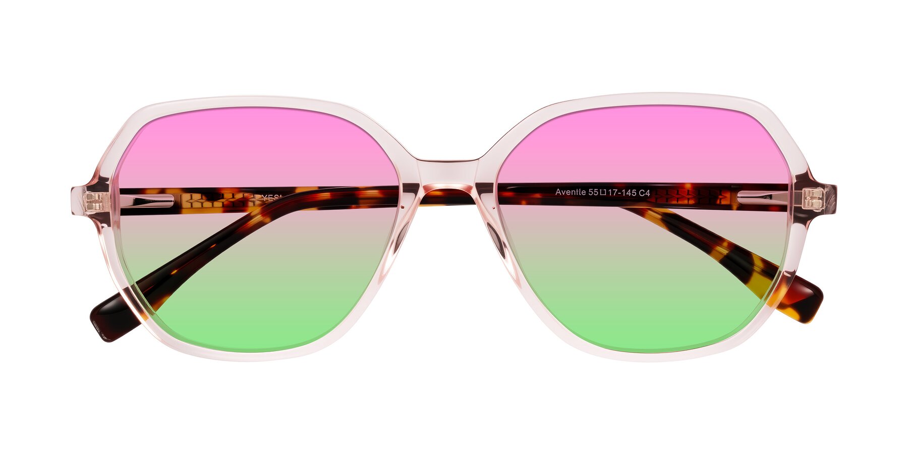 Folded Front of Avenite in Pink/Tortoise with Pink / Green Gradient Lenses