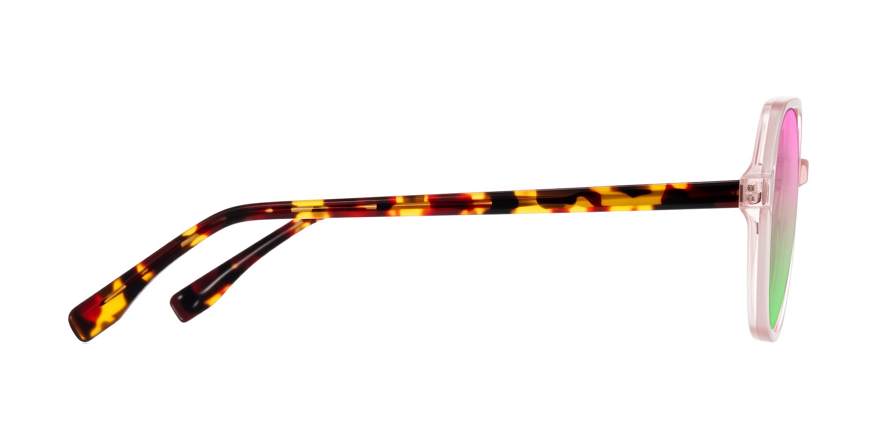 Side of Avenite in Pink/Tortoise with Pink / Green Gradient Lenses