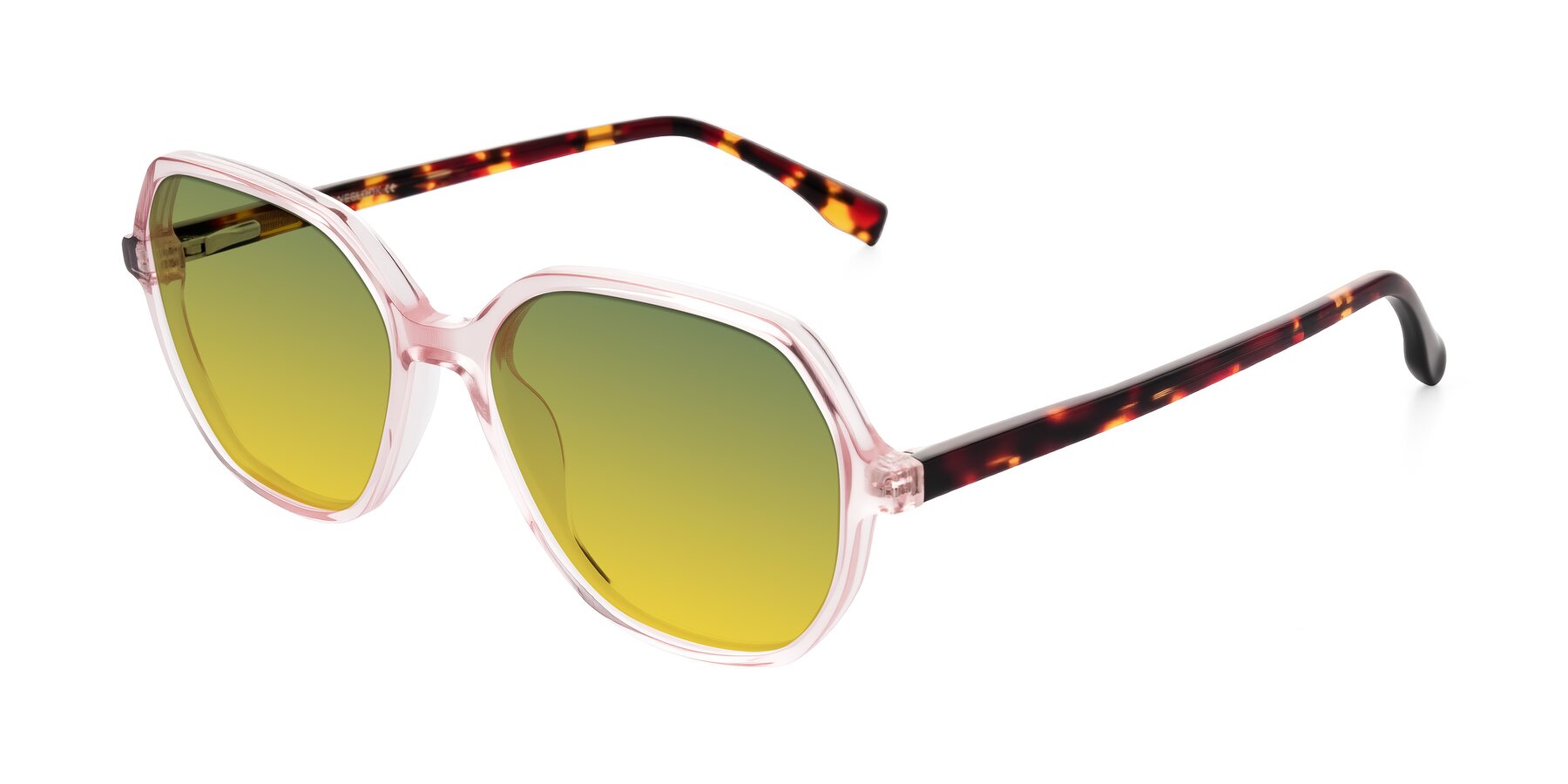 Angle of Avenite in Pink/Tortoise with Green / Yellow Gradient Lenses