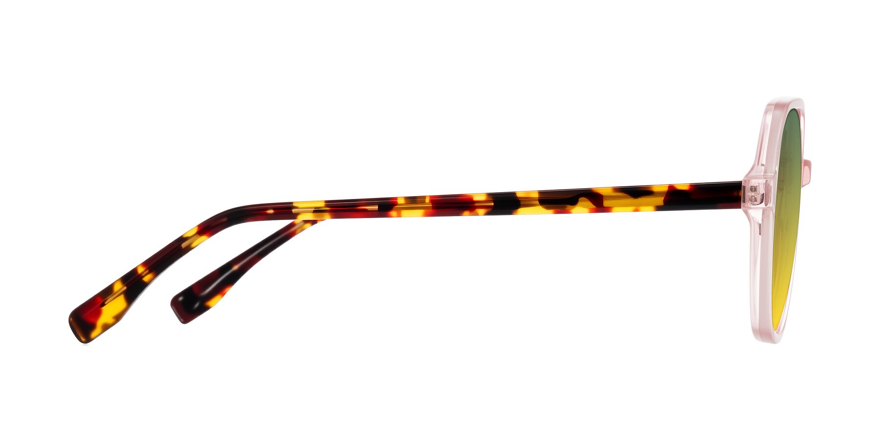 Side of Avenite in Pink/Tortoise with Green / Yellow Gradient Lenses