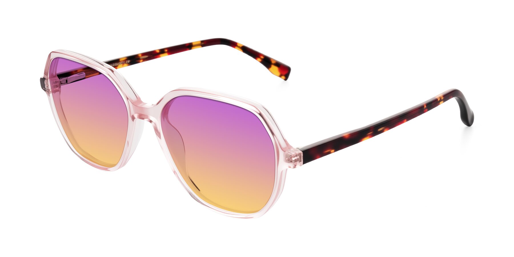 Angle of Avenite in Pink/Tortoise with Purple / Yellow Gradient Lenses