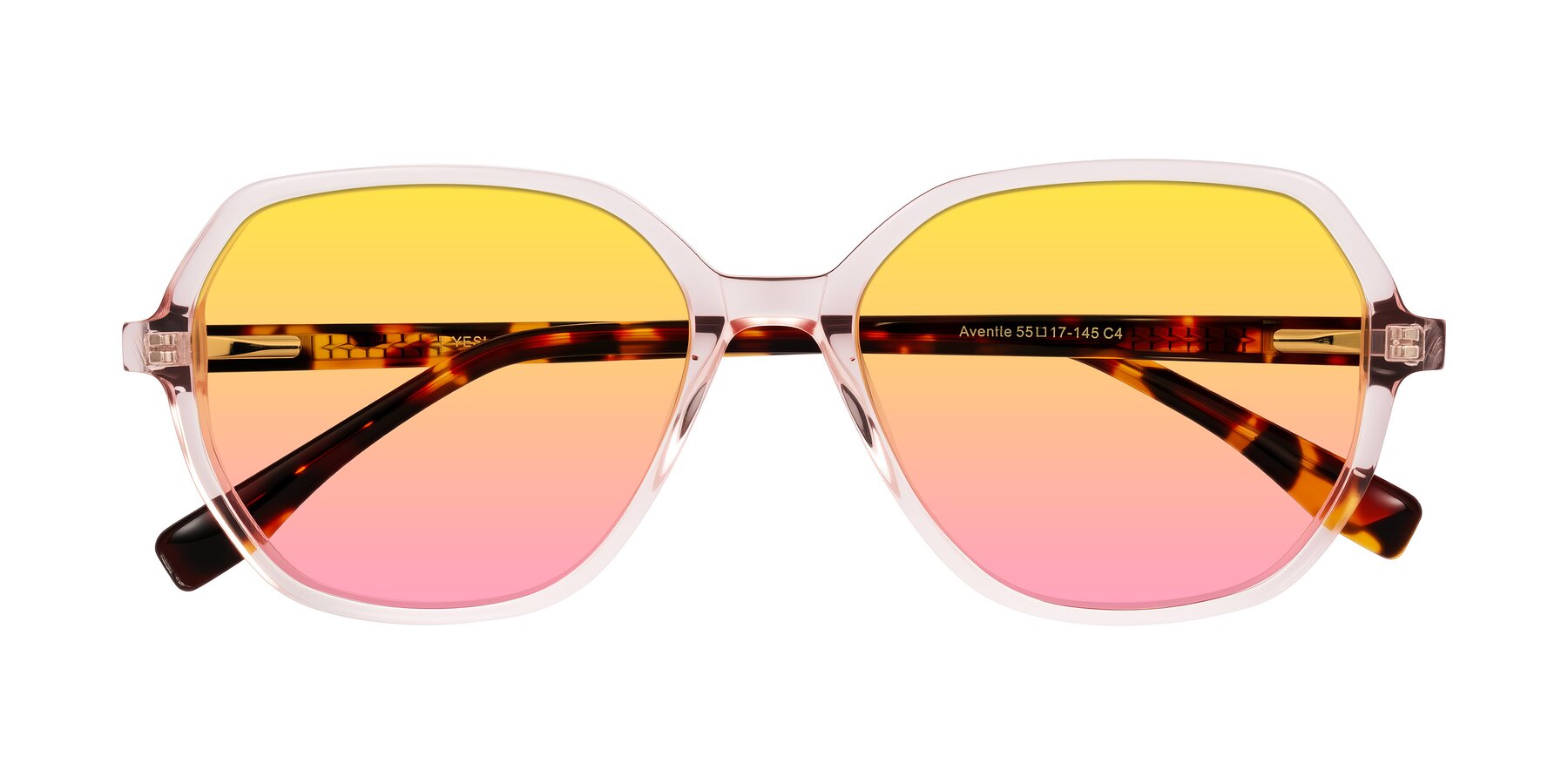 Folded Front of Avenite in Pink/Tortoise with Yellow / Pink Gradient Lenses