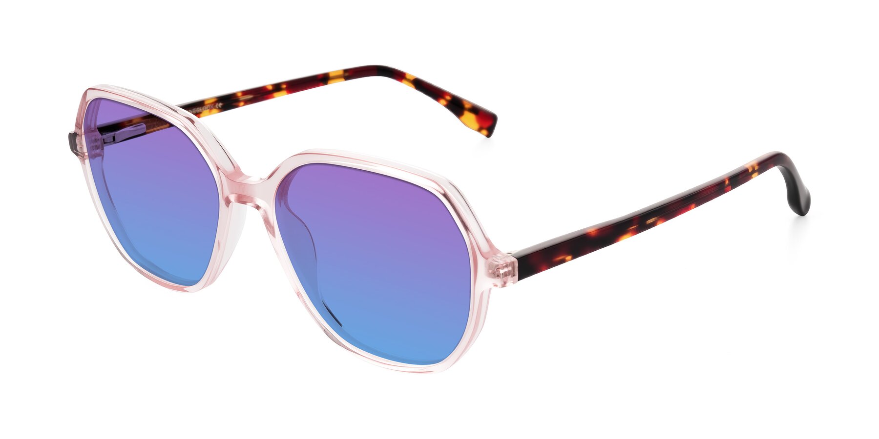 Angle of Avenite in Pink/Tortoise with Purple / Blue Gradient Lenses