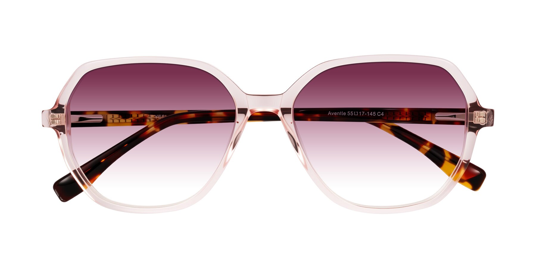 Folded Front of Avenite in Pink/Tortoise with Wine Gradient Lenses