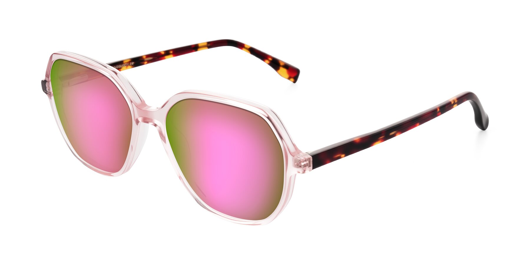 Angle of Avenite in Pink/Tortoise with Pink Mirrored Lenses