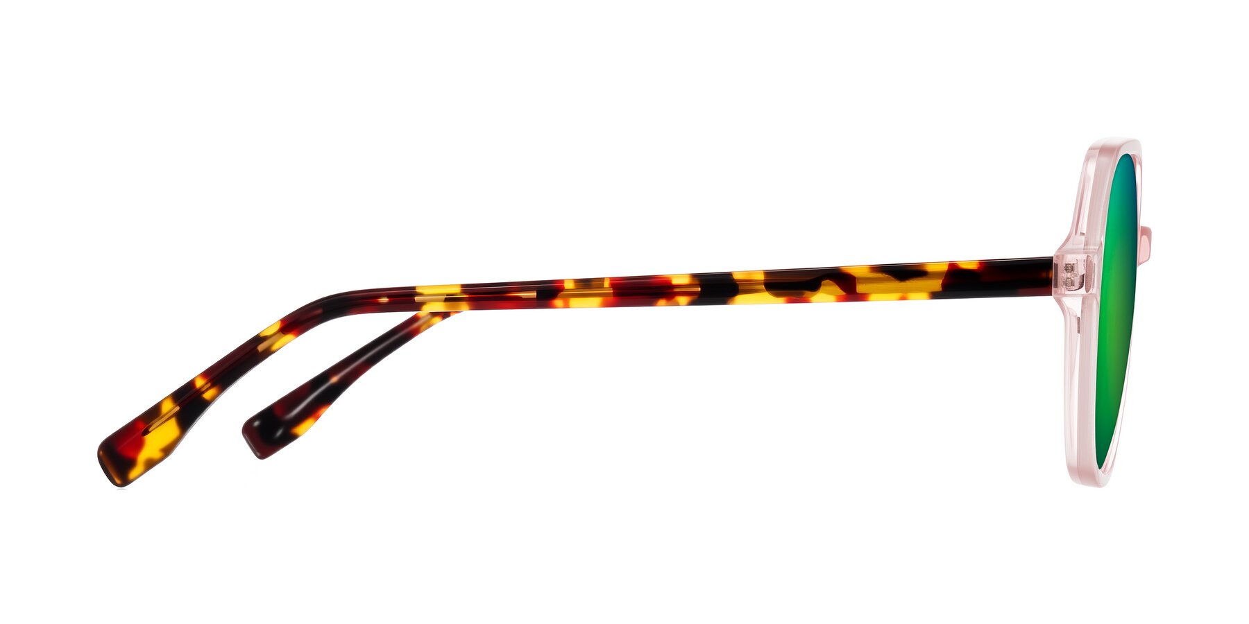 Side of Avenite in Pink/Tortoise with Green Mirrored Lenses