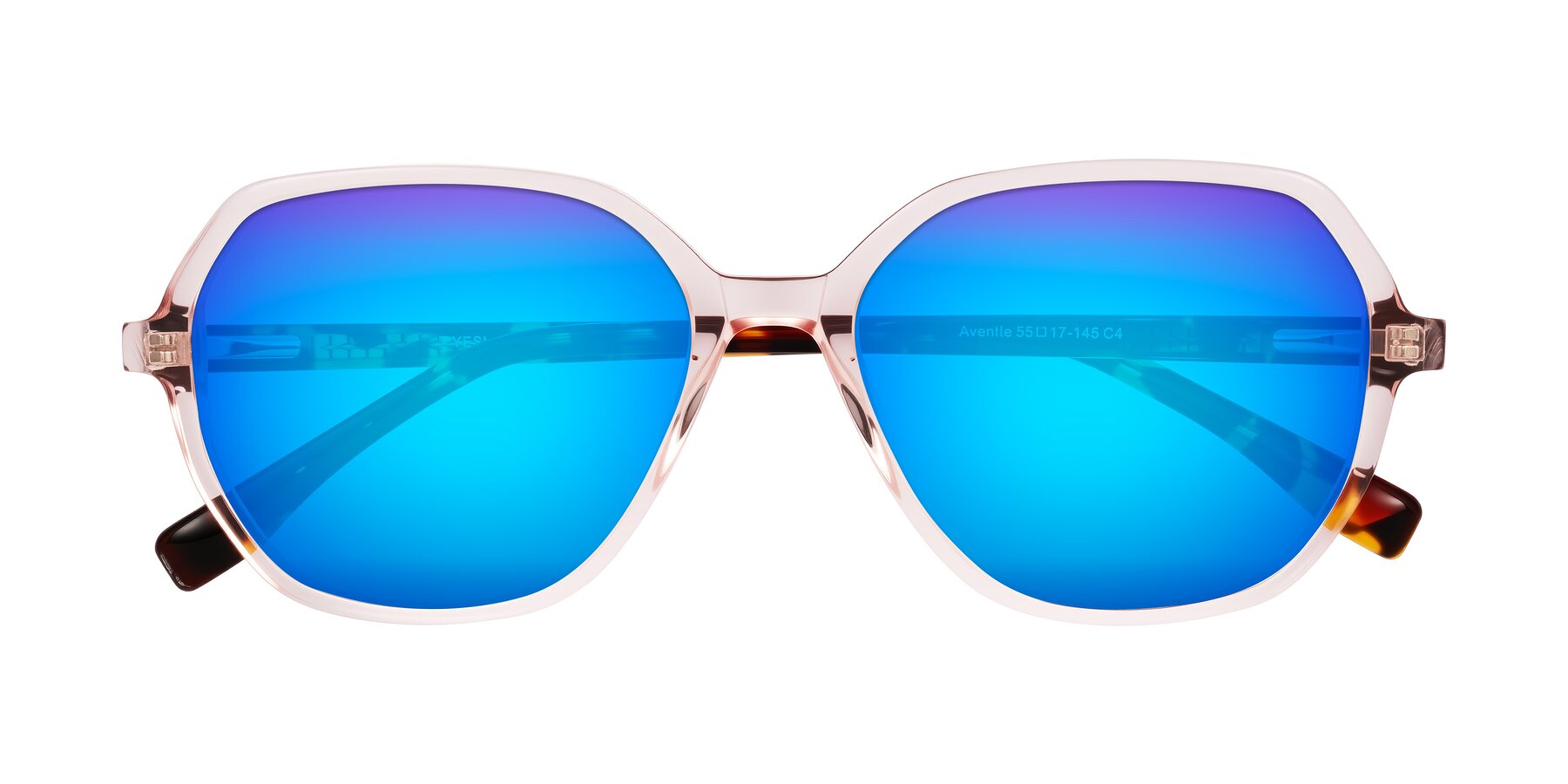 Folded Front of Avenite in Pink/Tortoise with Blue Mirrored Lenses