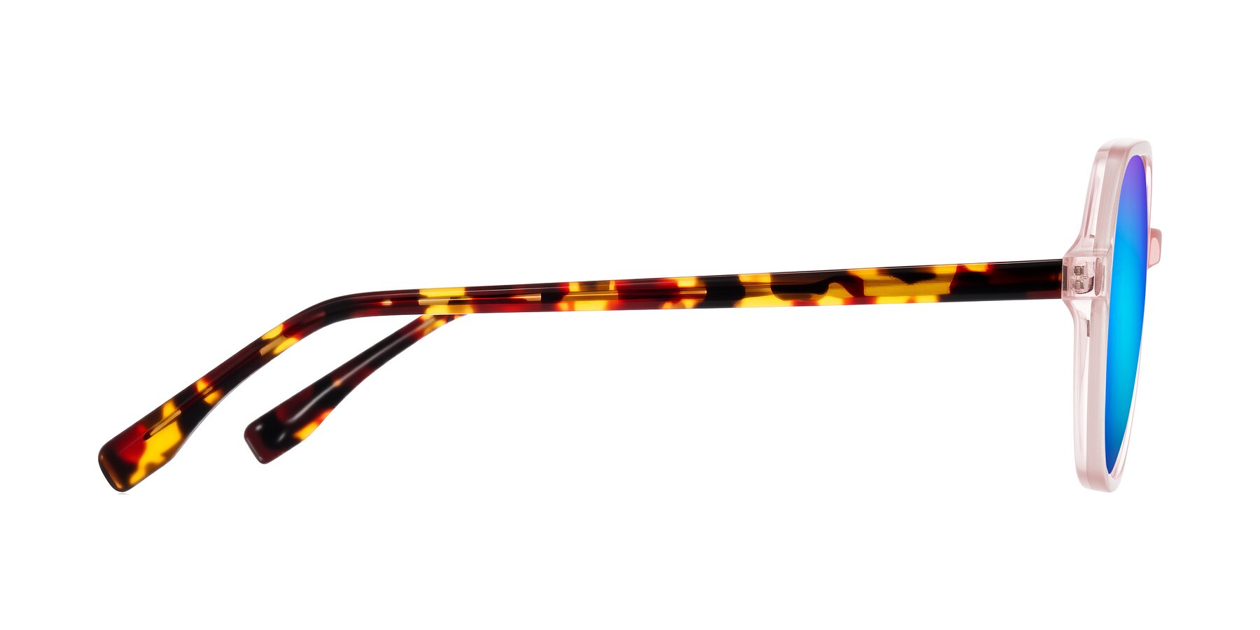 Side of Avenite in Pink/Tortoise with Blue Mirrored Lenses