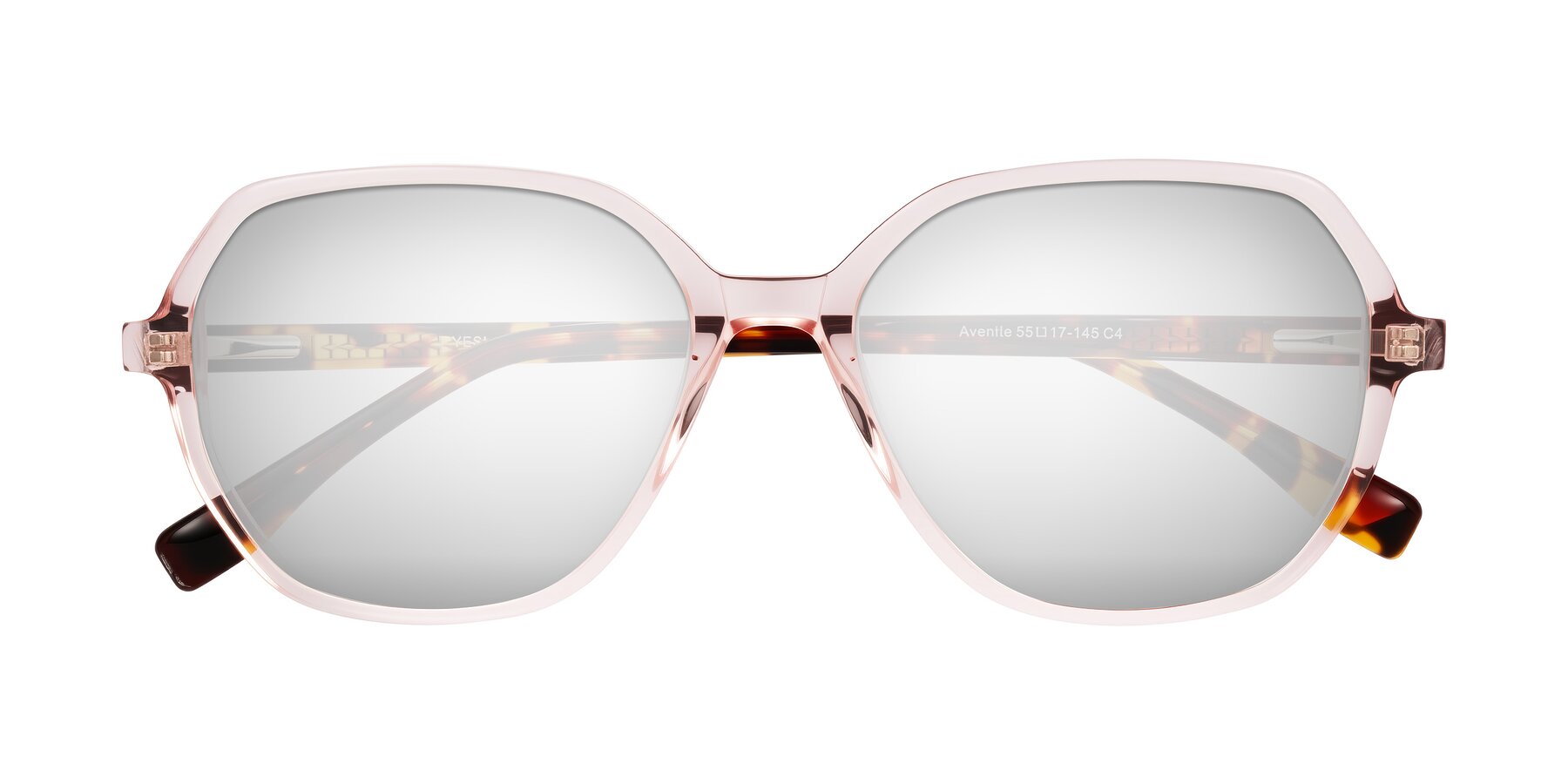 Folded Front of Avenite in Pink/Tortoise with Silver Mirrored Lenses
