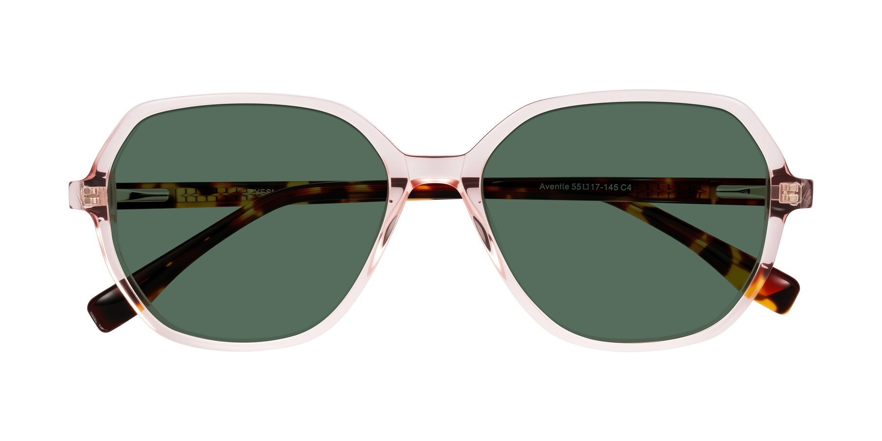 Folded Front of Avenite in Pink/Tortoise with Green Polarized Lenses