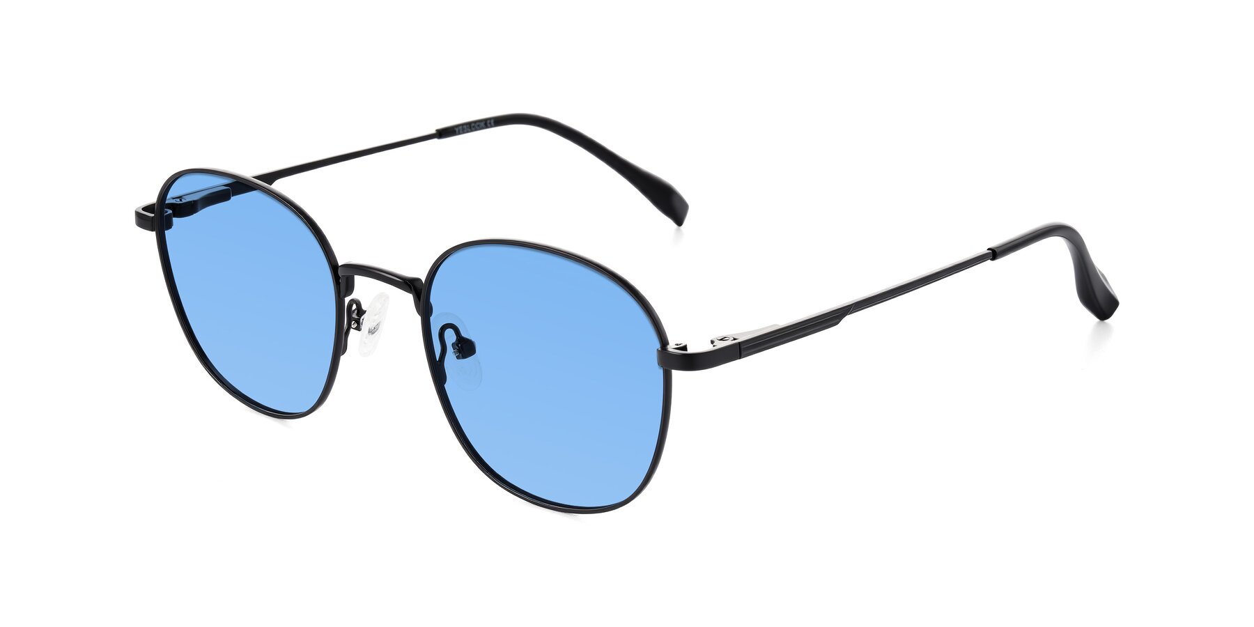 Angle of Inver in Black with Medium Blue Tinted Lenses