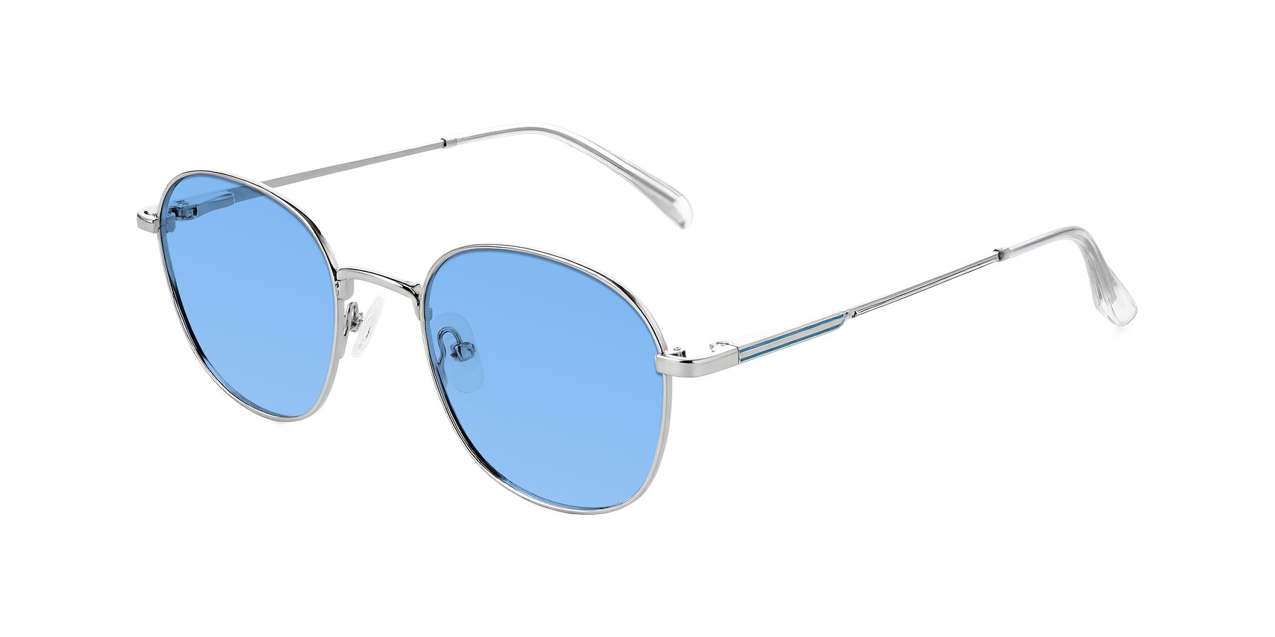 Angle of Inver in Silver with Medium Blue Tinted Lenses