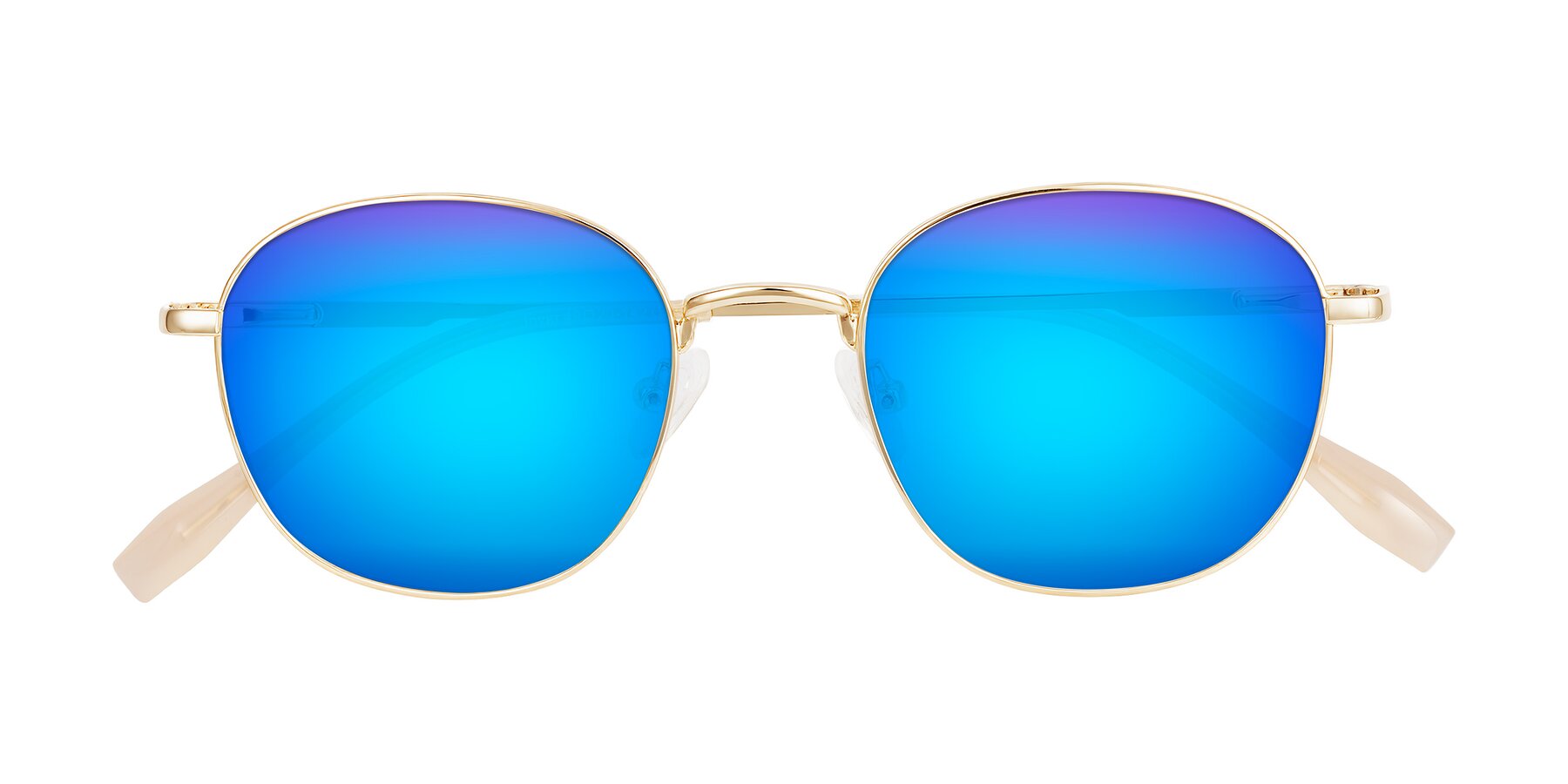 Folded Front of Inver in Gold with Blue Mirrored Lenses