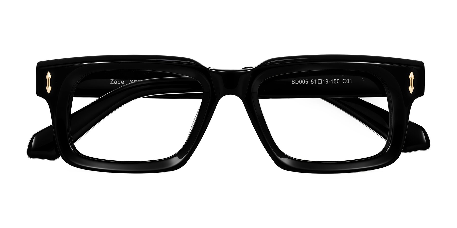 Folded Front of Zade in Black with Clear Eyeglass Lenses