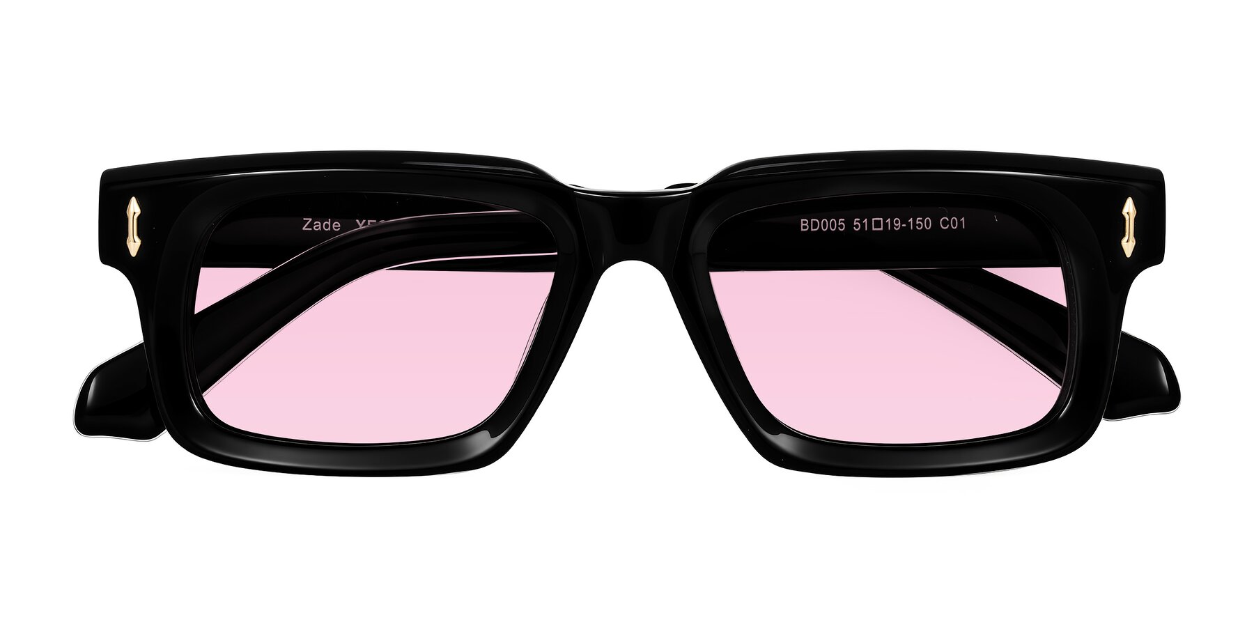 Folded Front of Zade in Black with Light Pink Tinted Lenses