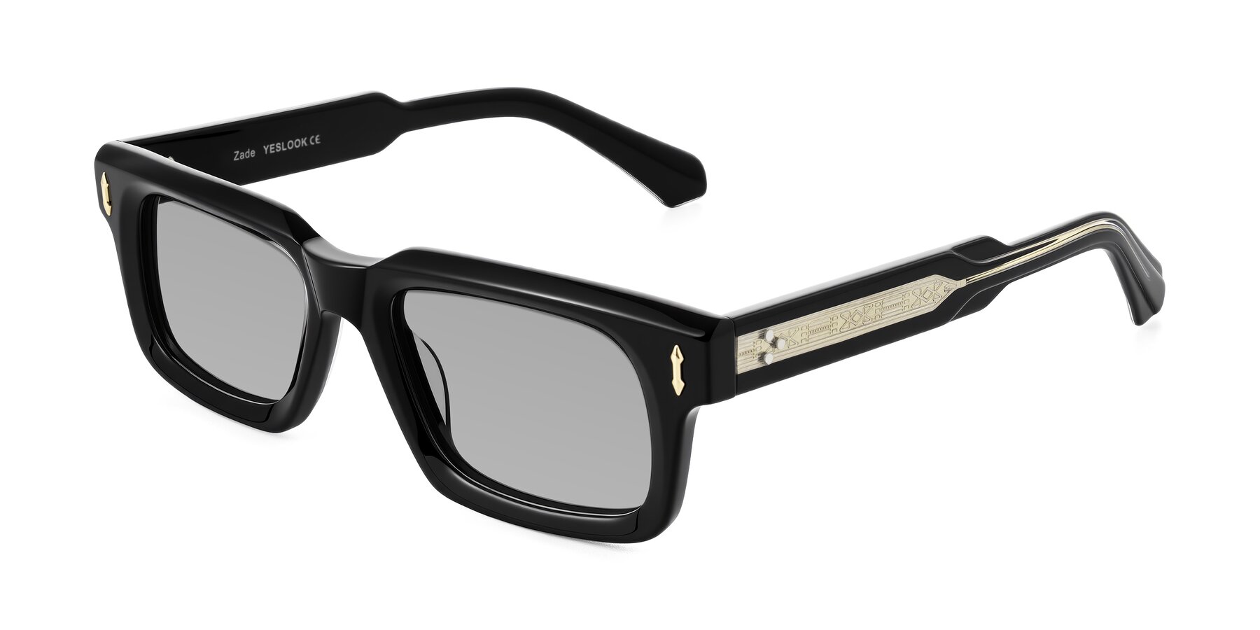 Angle of Zade in Black with Light Gray Tinted Lenses
