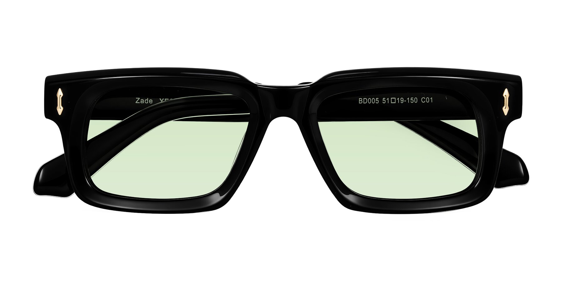 Folded Front of Zade in Black with Light Green Tinted Lenses