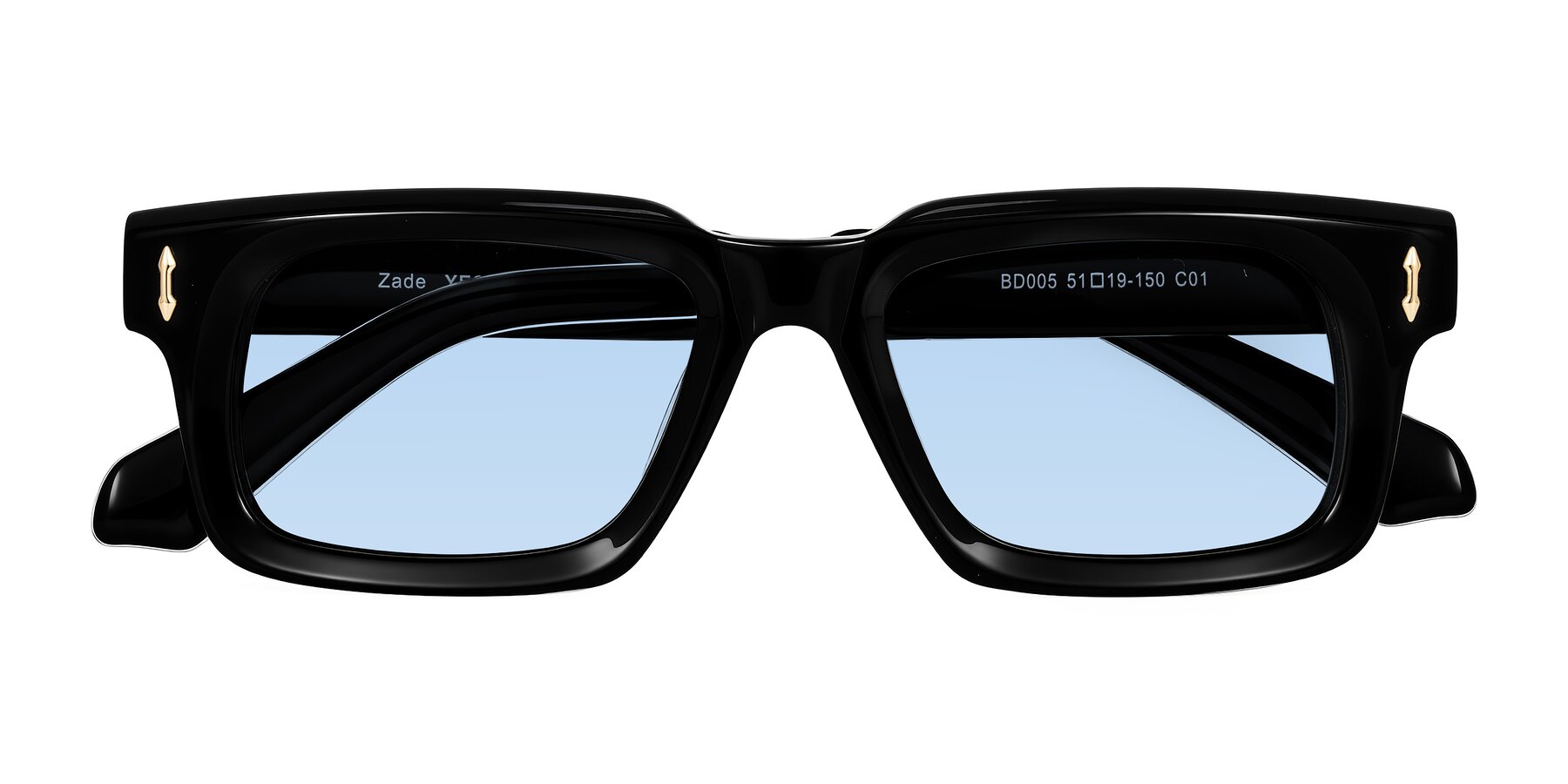 Folded Front of Zade in Black with Light Blue Tinted Lenses