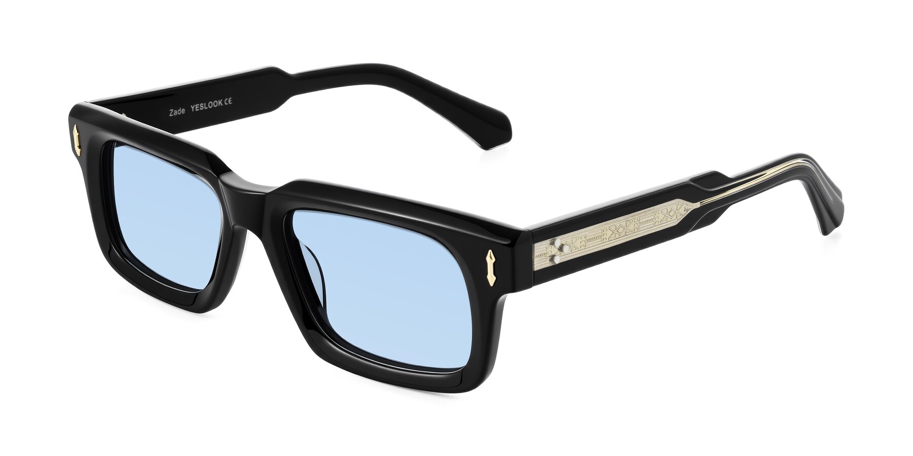 Angle of Zade in Black with Light Blue Tinted Lenses