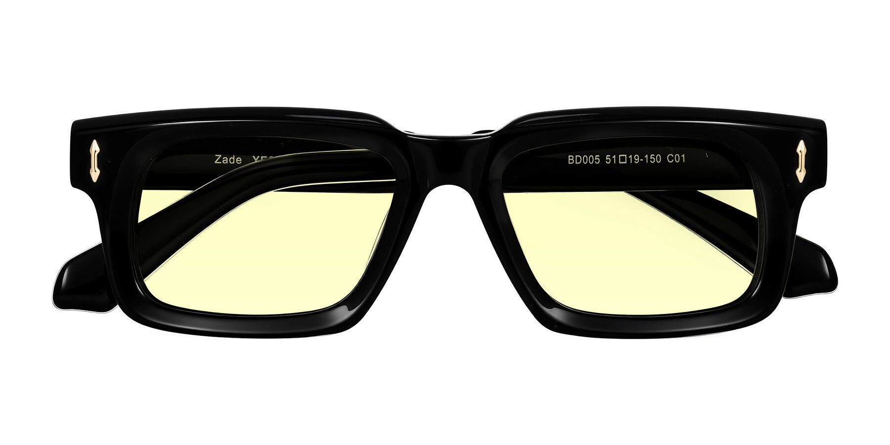 Folded Front of Zade in Black with Light Yellow Tinted Lenses