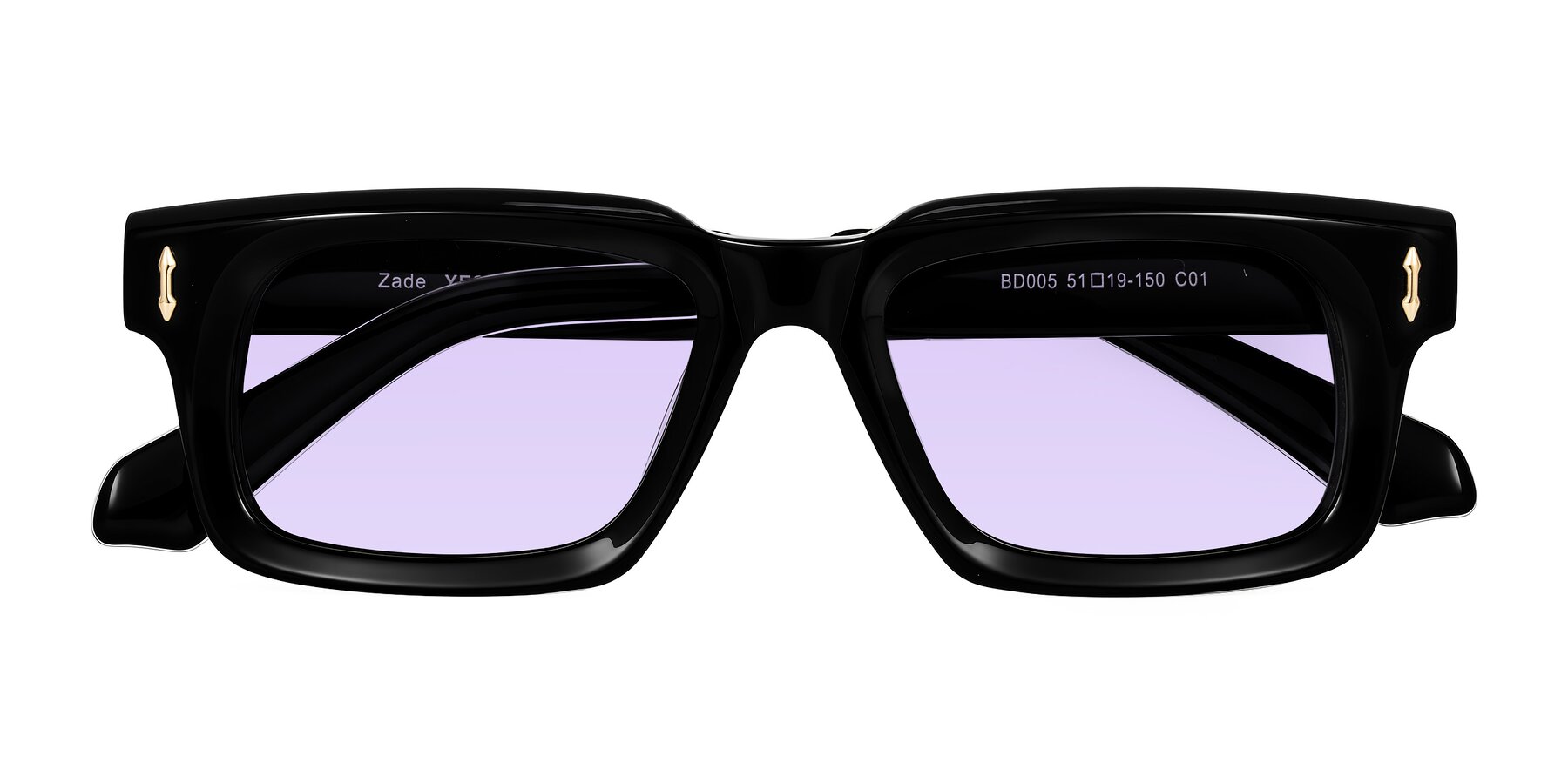 Folded Front of Zade in Black with Light Purple Tinted Lenses