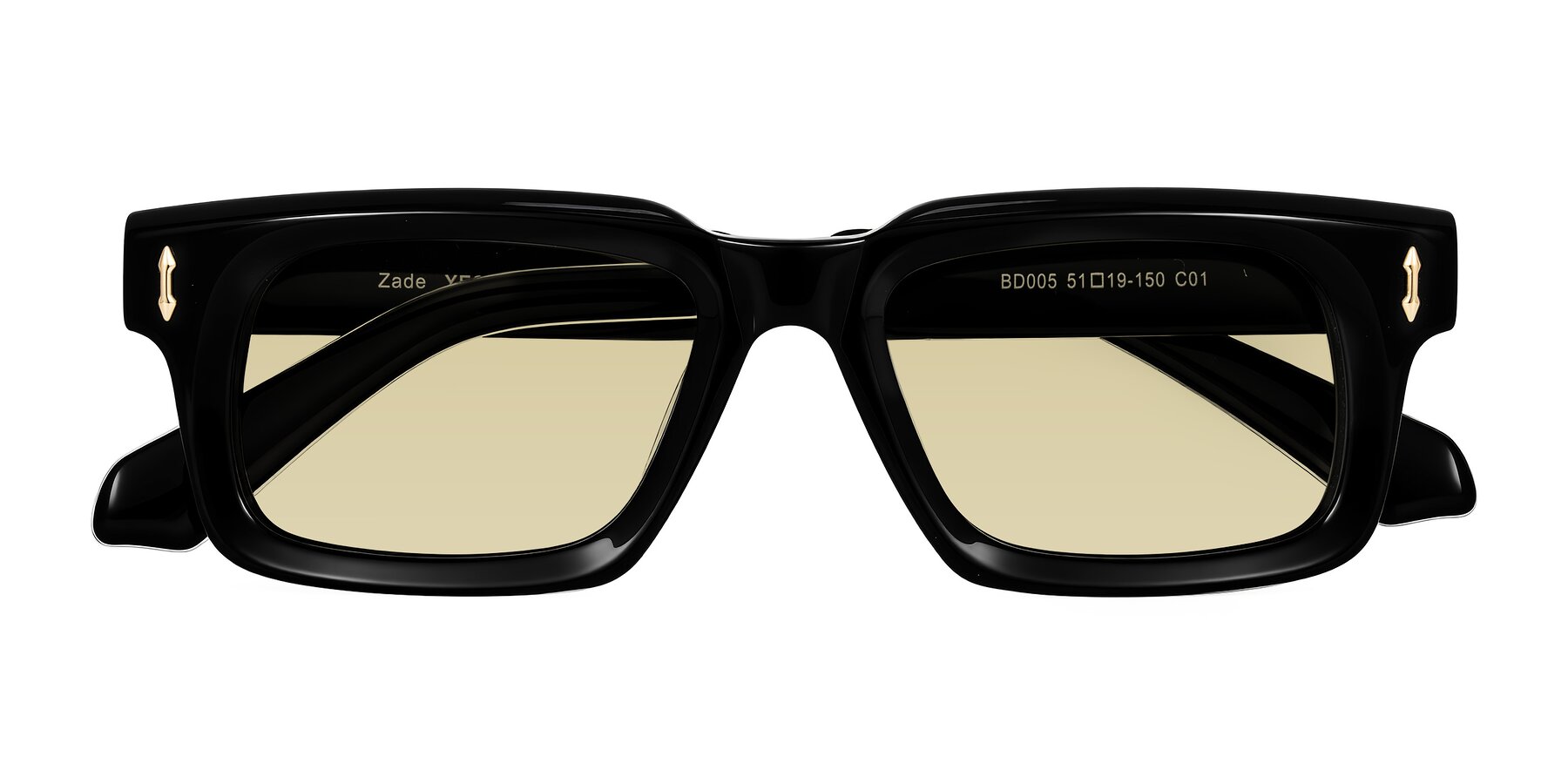 Folded Front of Zade in Black with Light Champagne Tinted Lenses