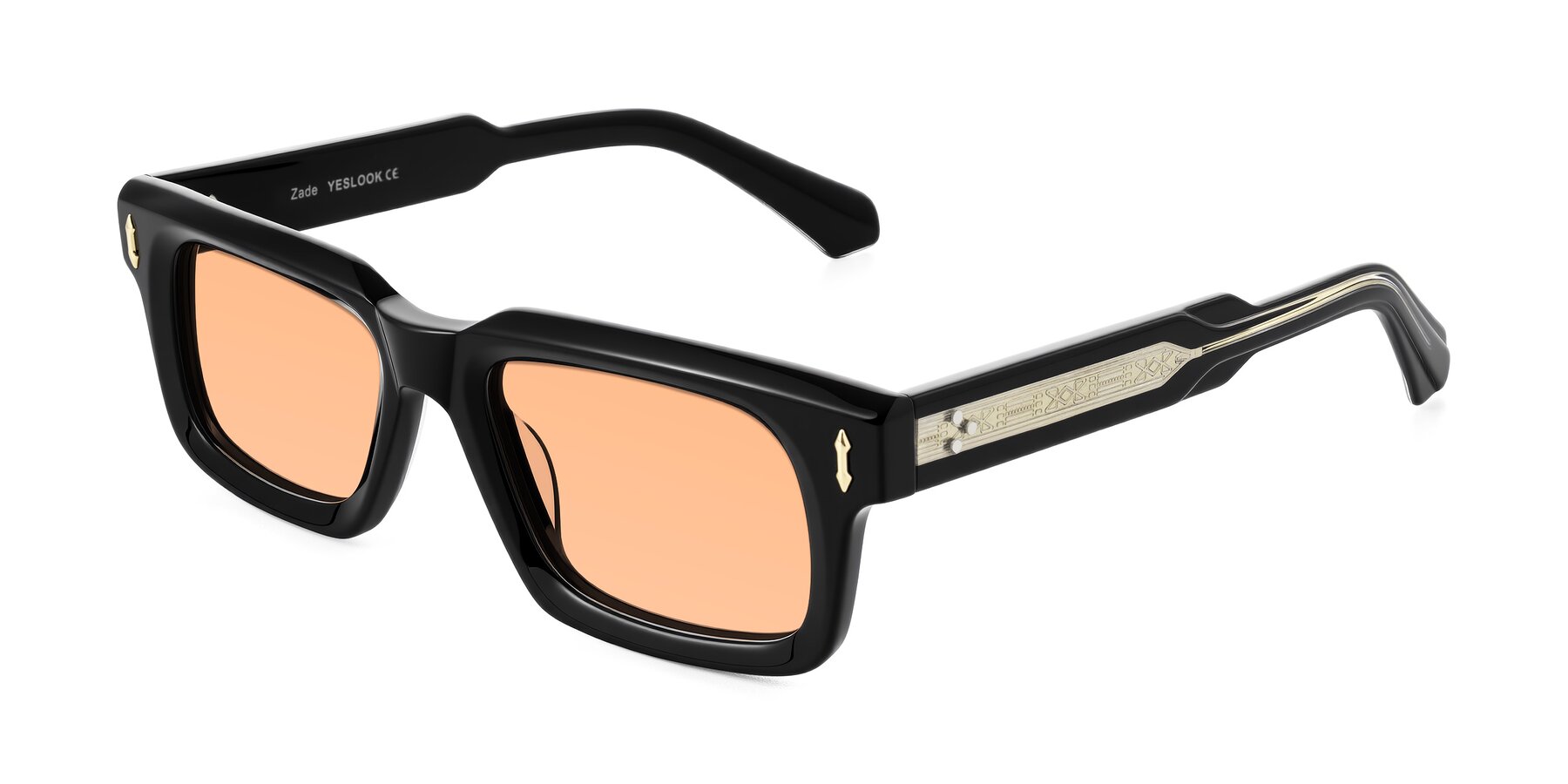 Angle of Zade in Black with Light Orange Tinted Lenses