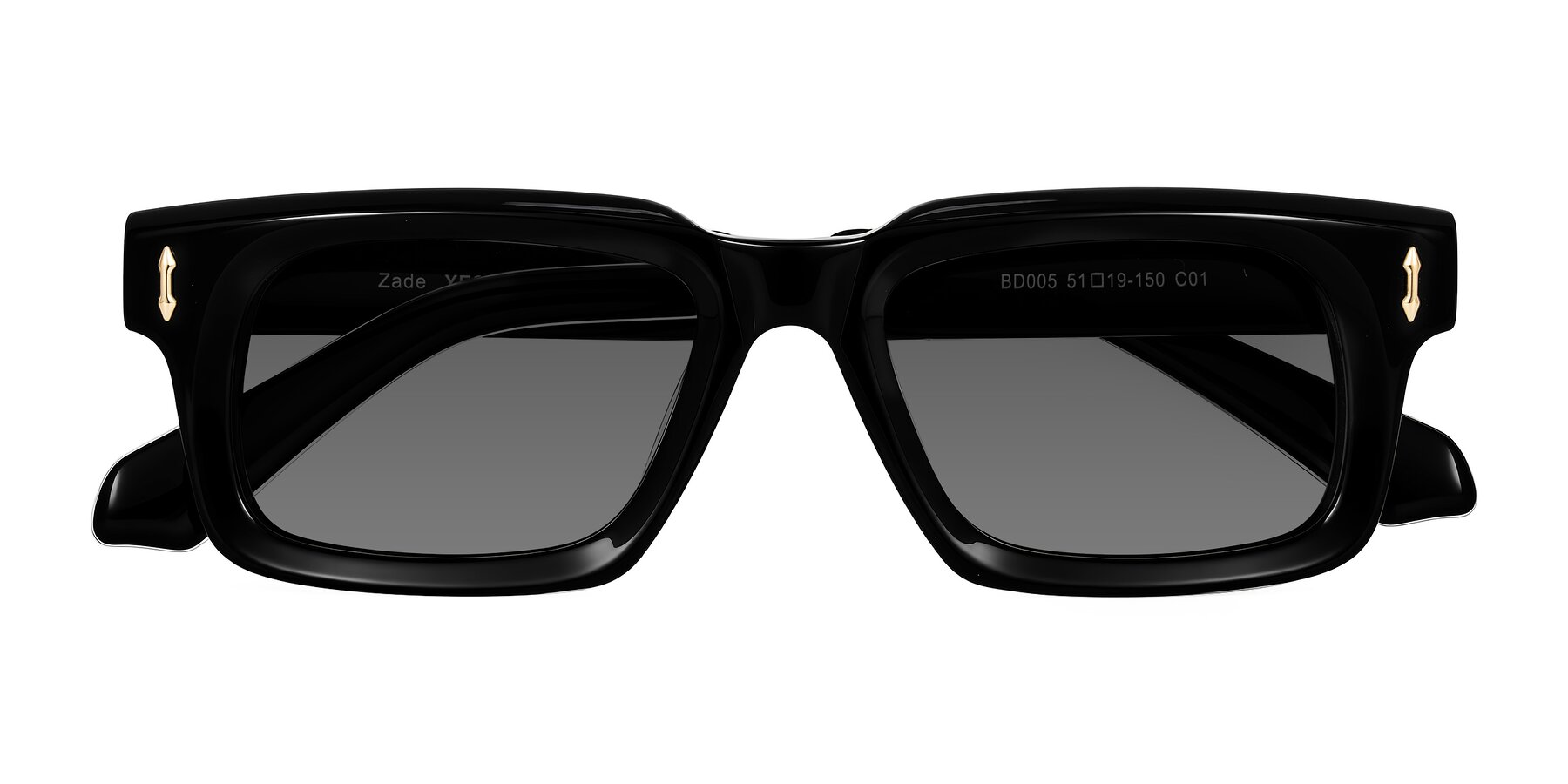 Folded Front of Zade in Black with Medium Gray Tinted Lenses
