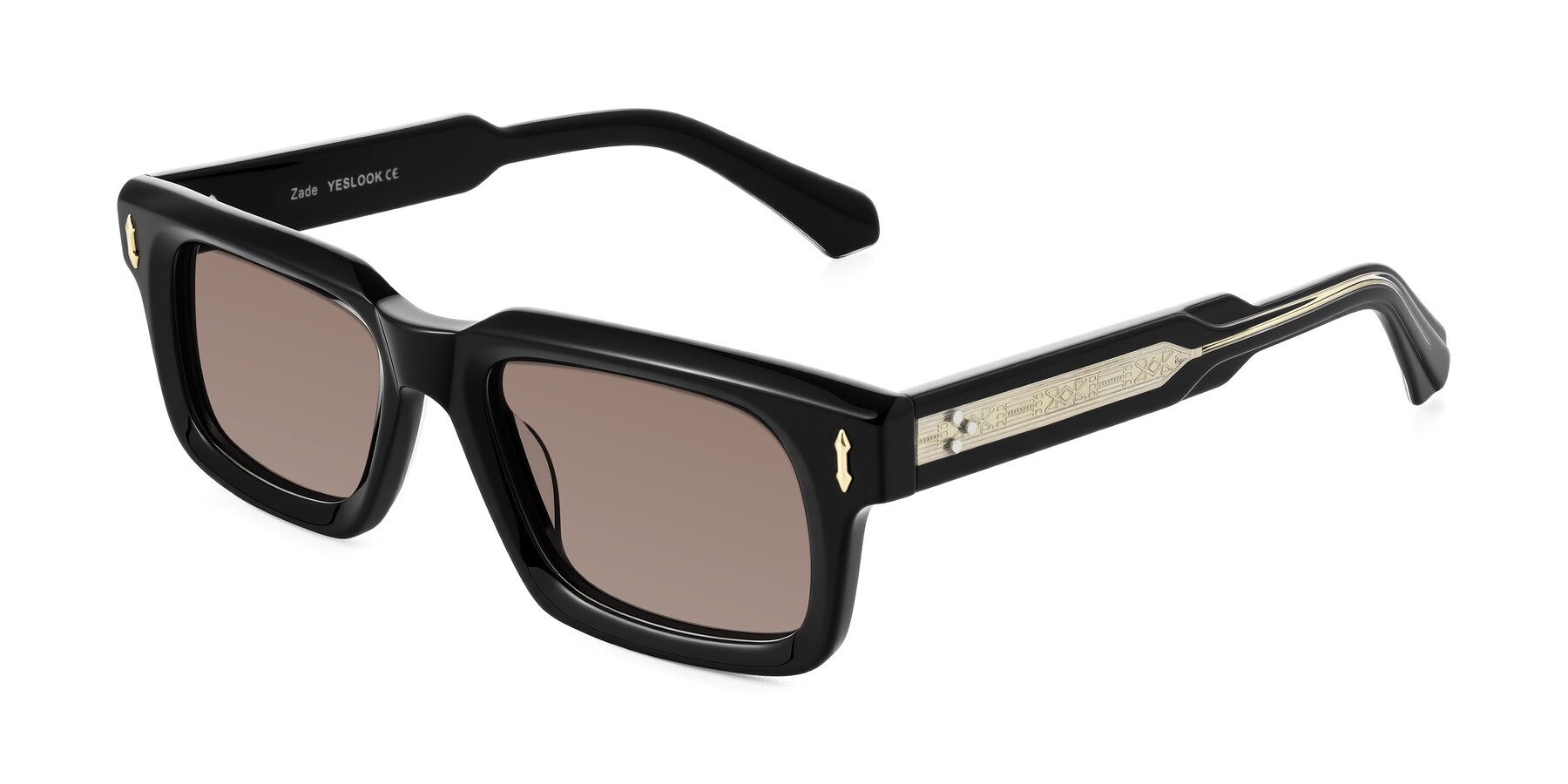Angle of Zade in Black with Medium Brown Tinted Lenses