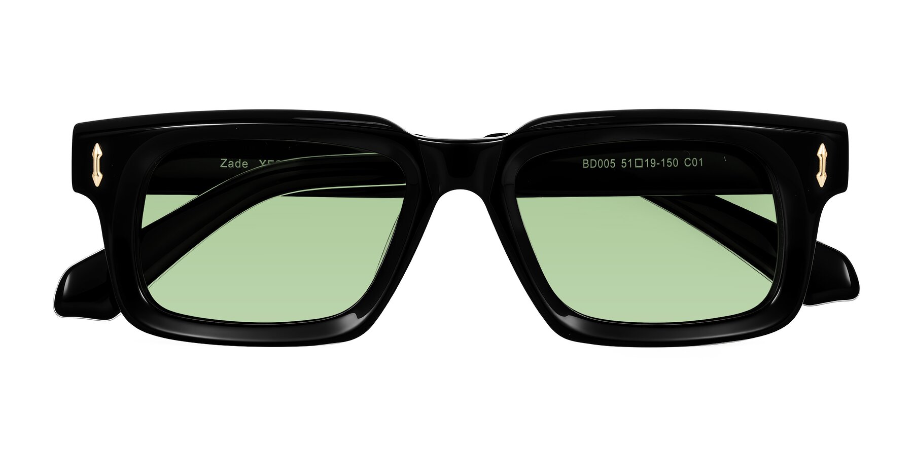 Folded Front of Zade in Black with Medium Green Tinted Lenses