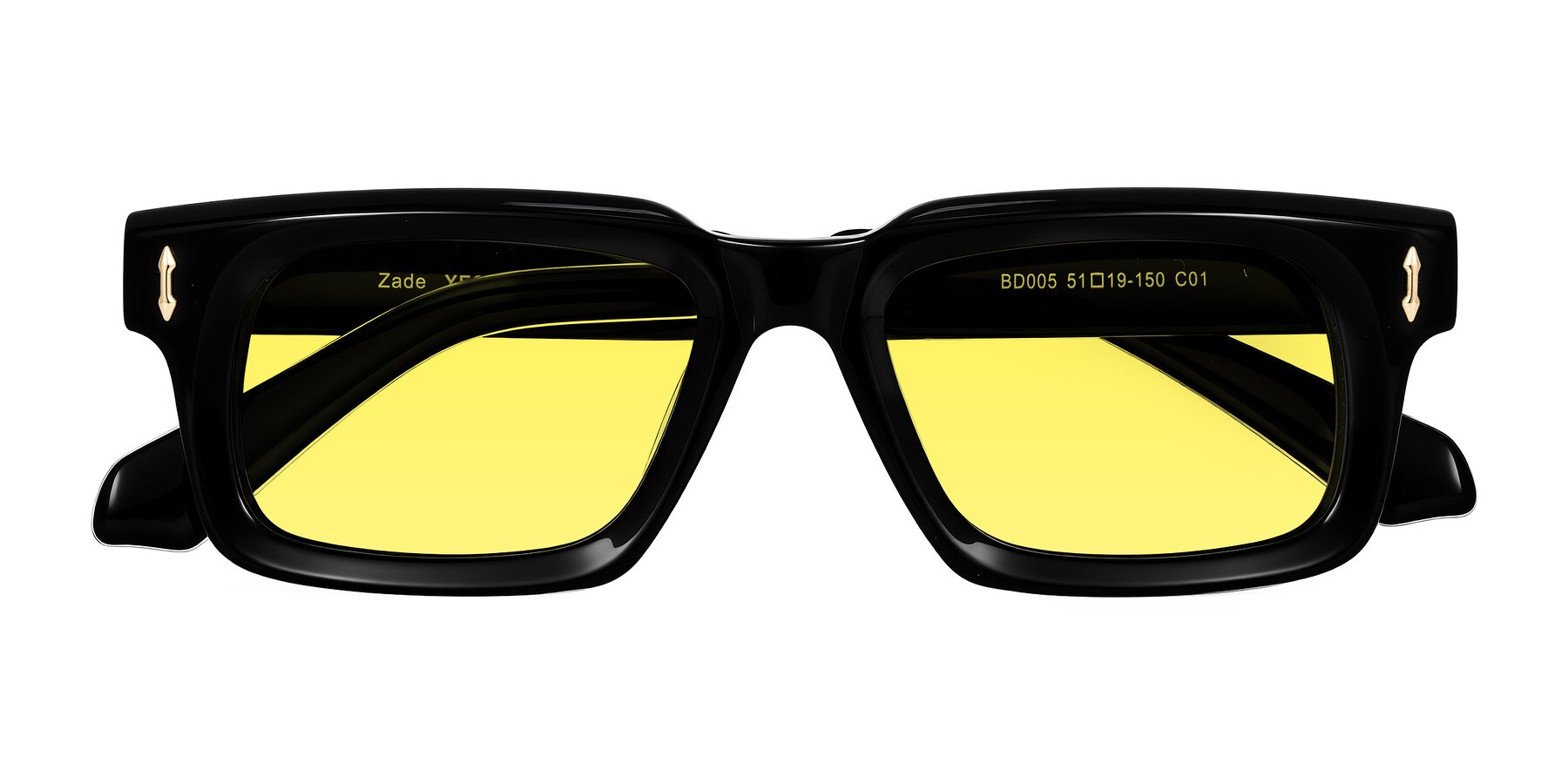 Folded Front of Zade in Black with Medium Yellow Tinted Lenses