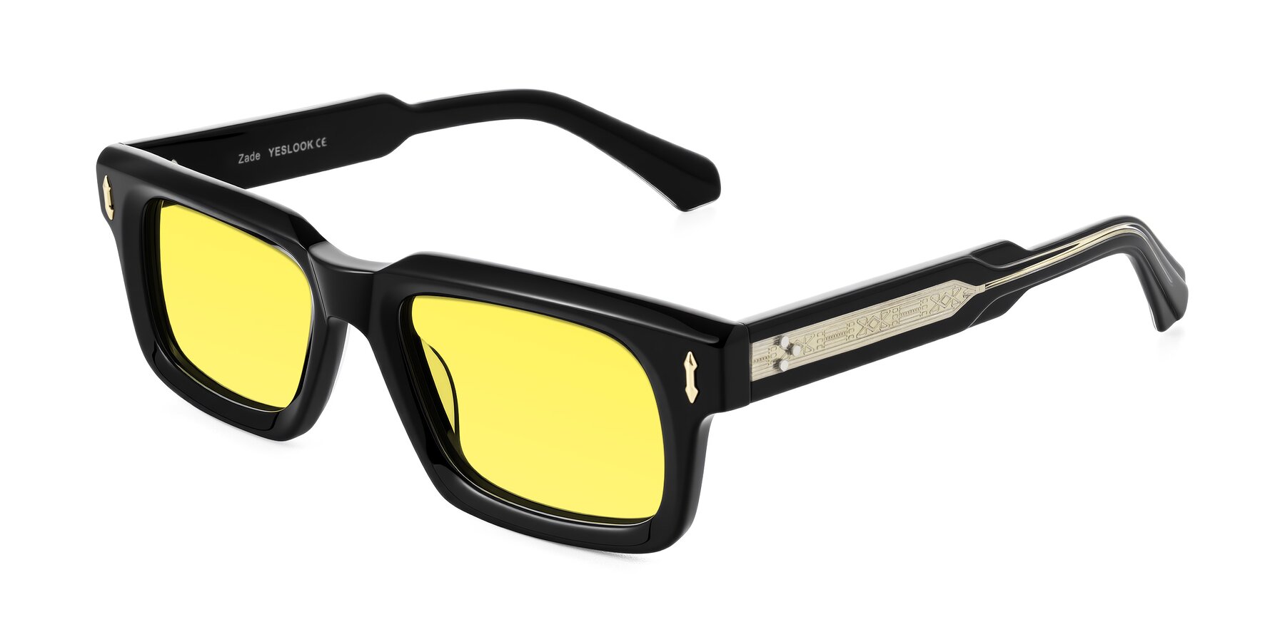 Angle of Zade in Black with Medium Yellow Tinted Lenses