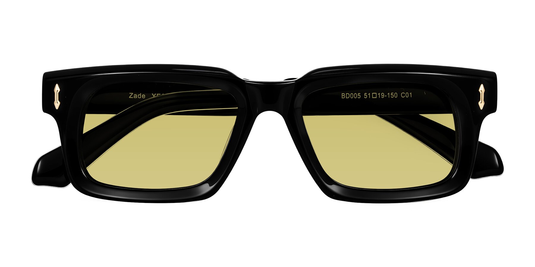 Folded Front of Zade in Black with Medium Champagne Tinted Lenses