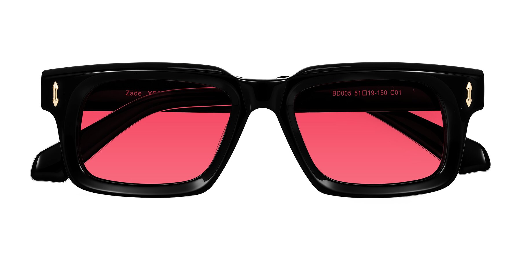 Folded Front of Zade in Black with Red Tinted Lenses