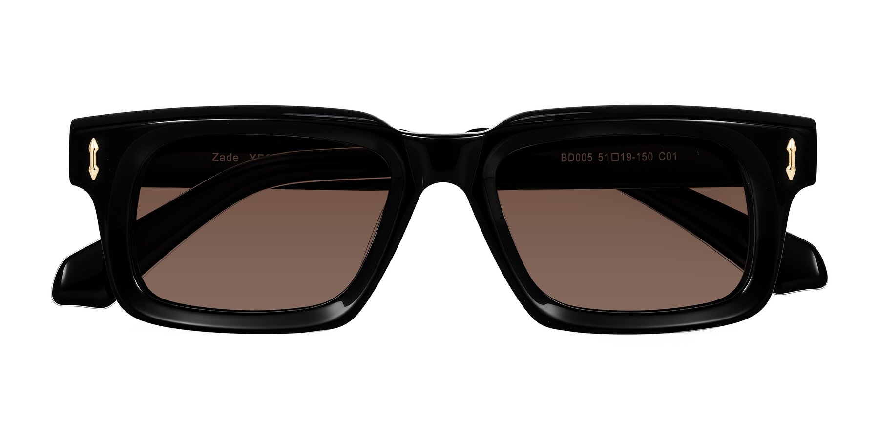 Folded Front of Zade in Black with Brown Tinted Lenses