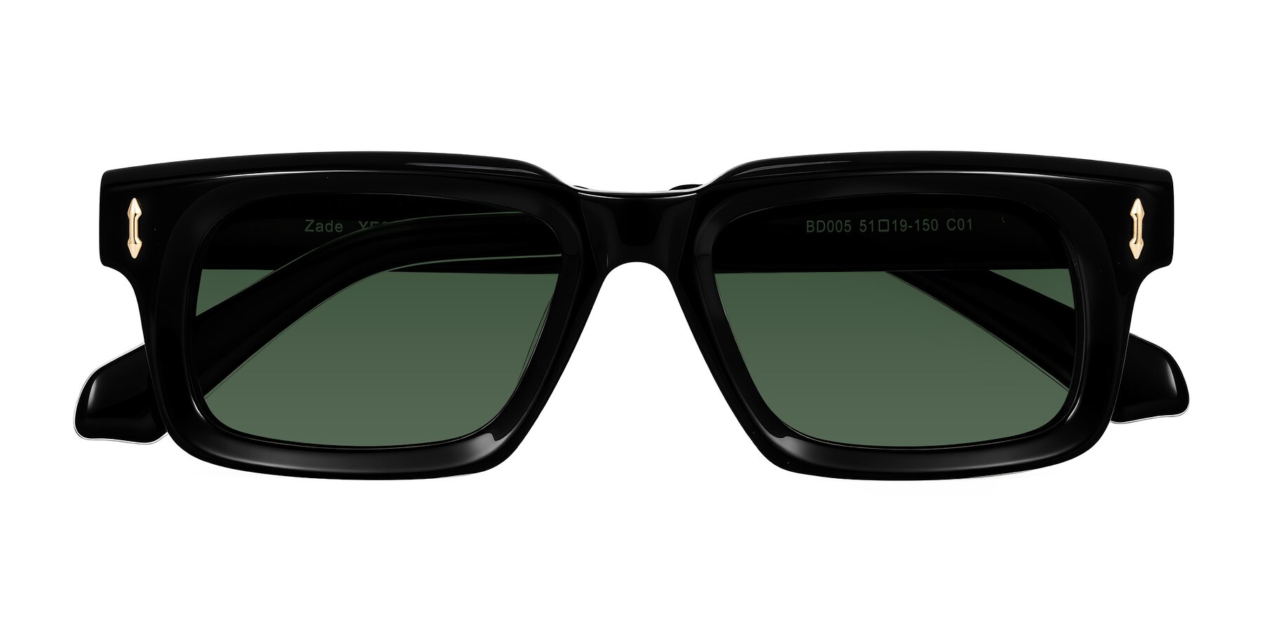 Folded Front of Zade in Black with Green Tinted Lenses
