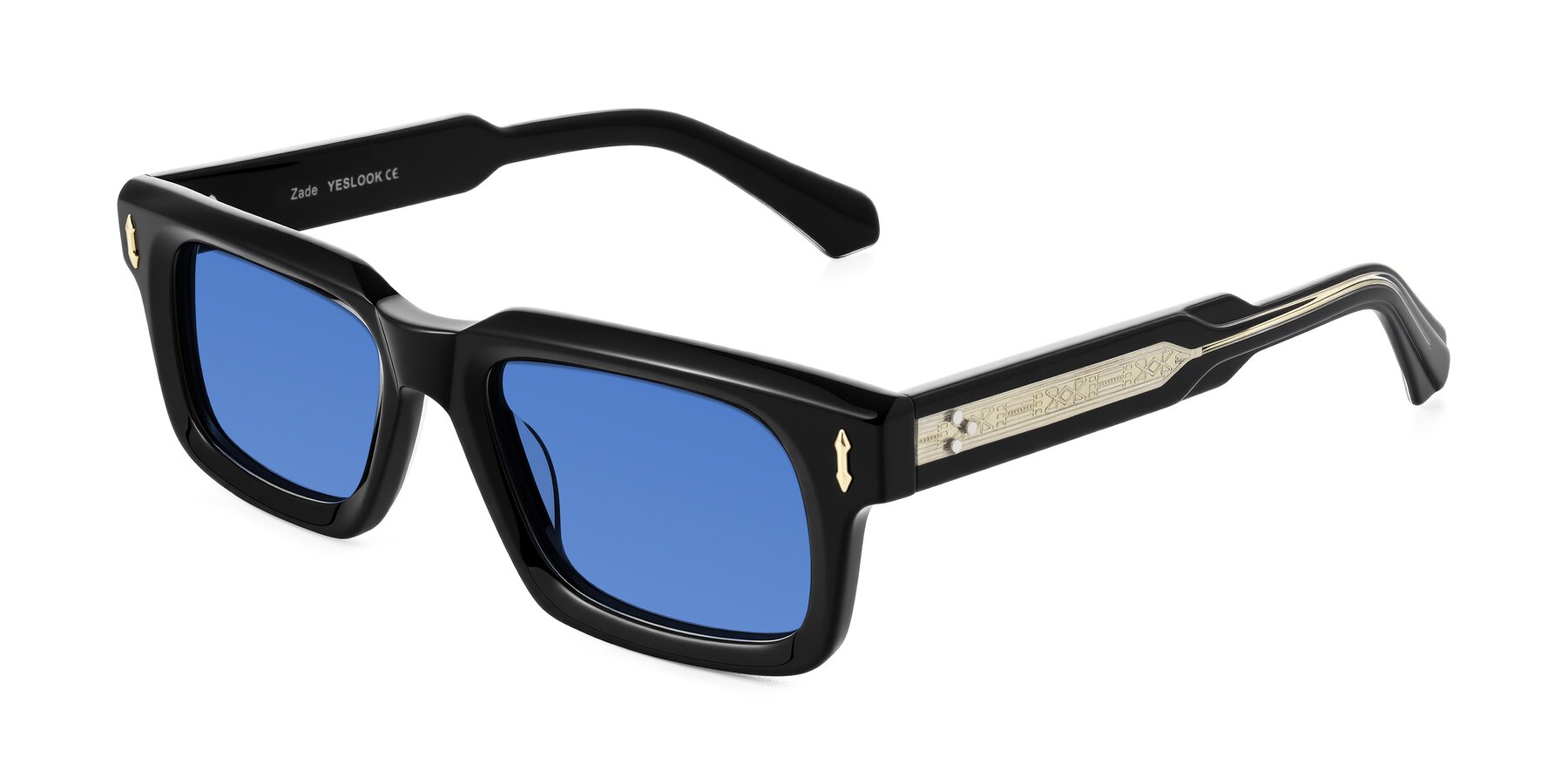 Angle of Zade in Black with Blue Tinted Lenses