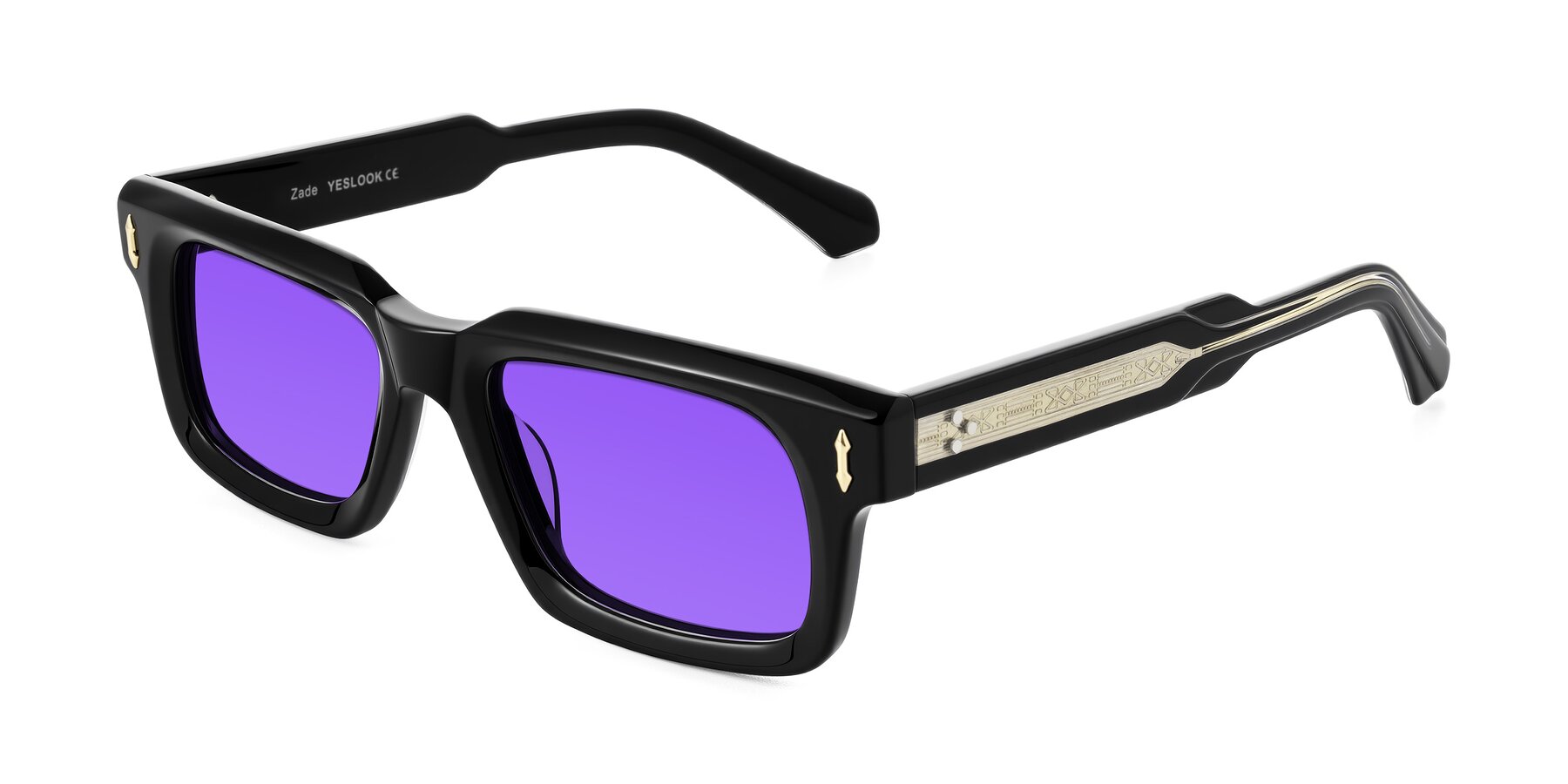 Angle of Zade in Black with Purple Tinted Lenses