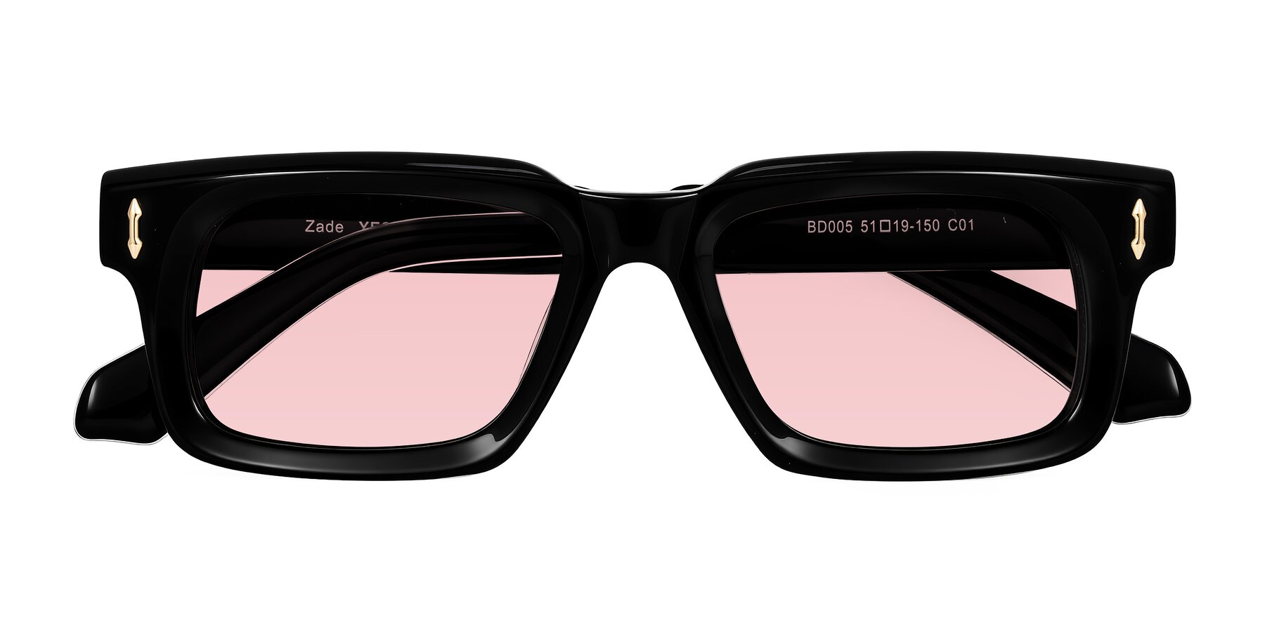 Folded Front of Zade in Black with Light Garnet Tinted Lenses