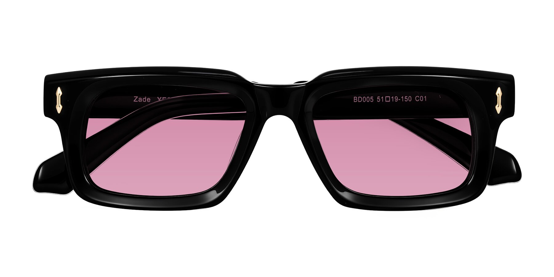 Folded Front of Zade in Black with Medium Wine Tinted Lenses