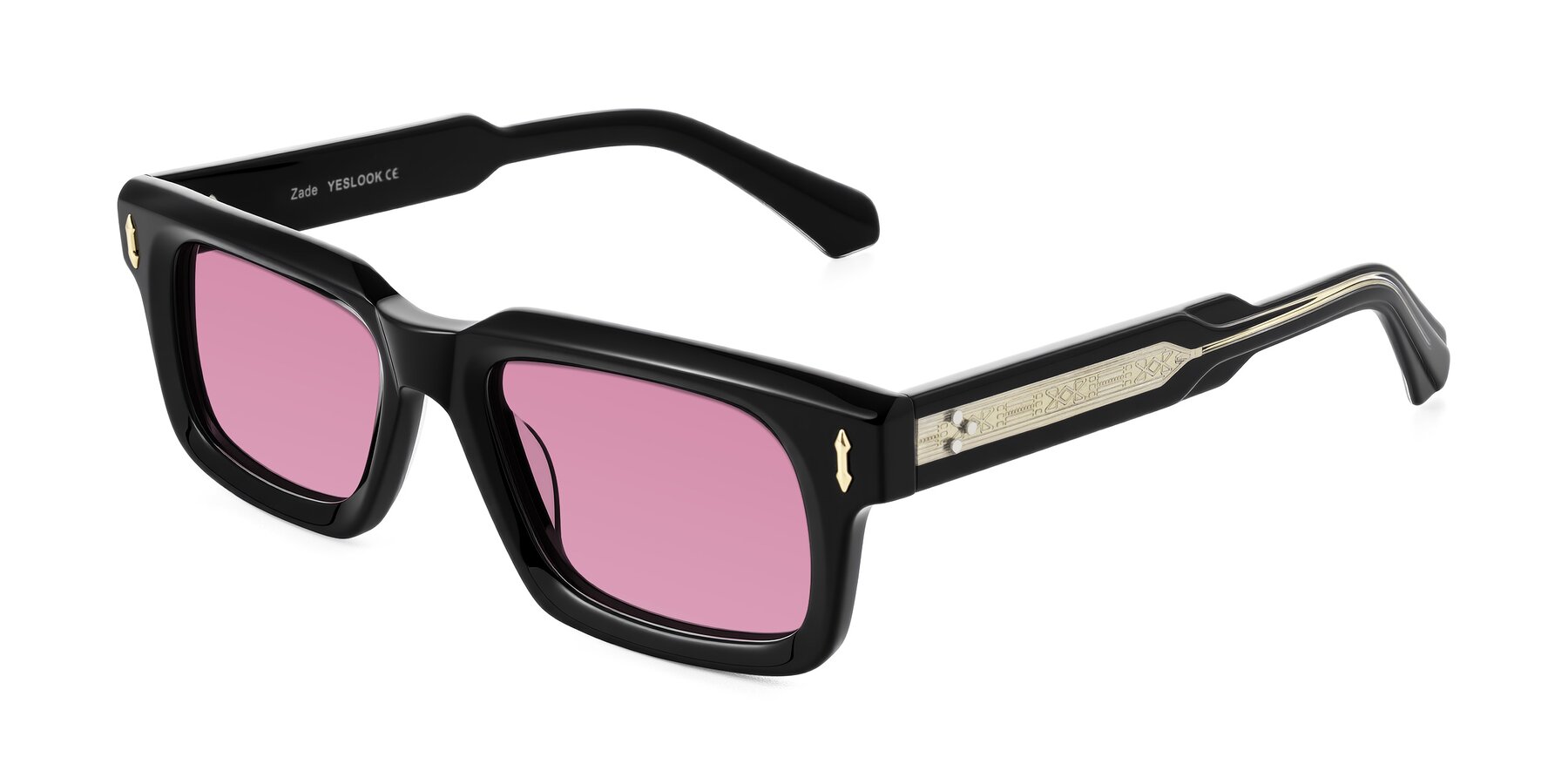 Angle of Zade in Black with Medium Wine Tinted Lenses