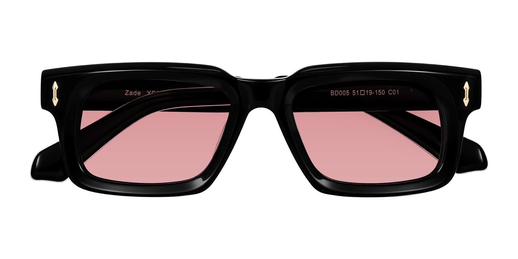Folded Front of Zade in Black with Medium Garnet Tinted Lenses