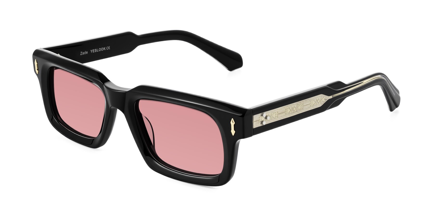 Angle of Zade in Black with Medium Garnet Tinted Lenses