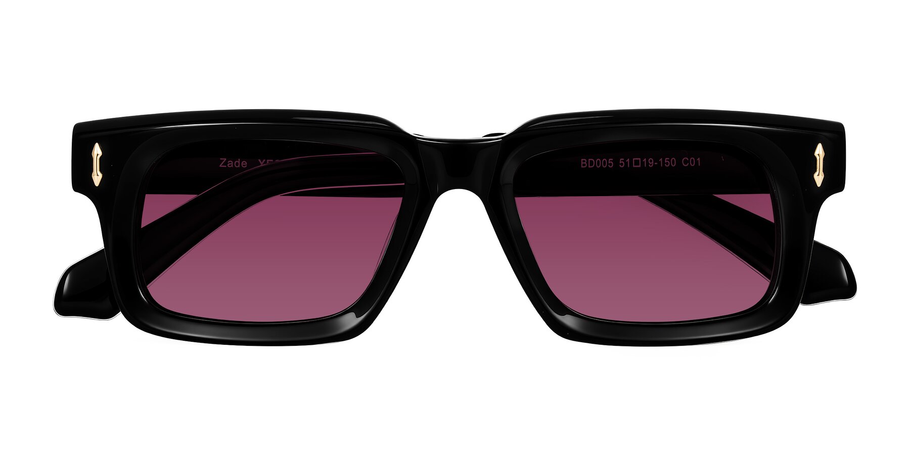 Folded Front of Zade in Black with Wine Tinted Lenses