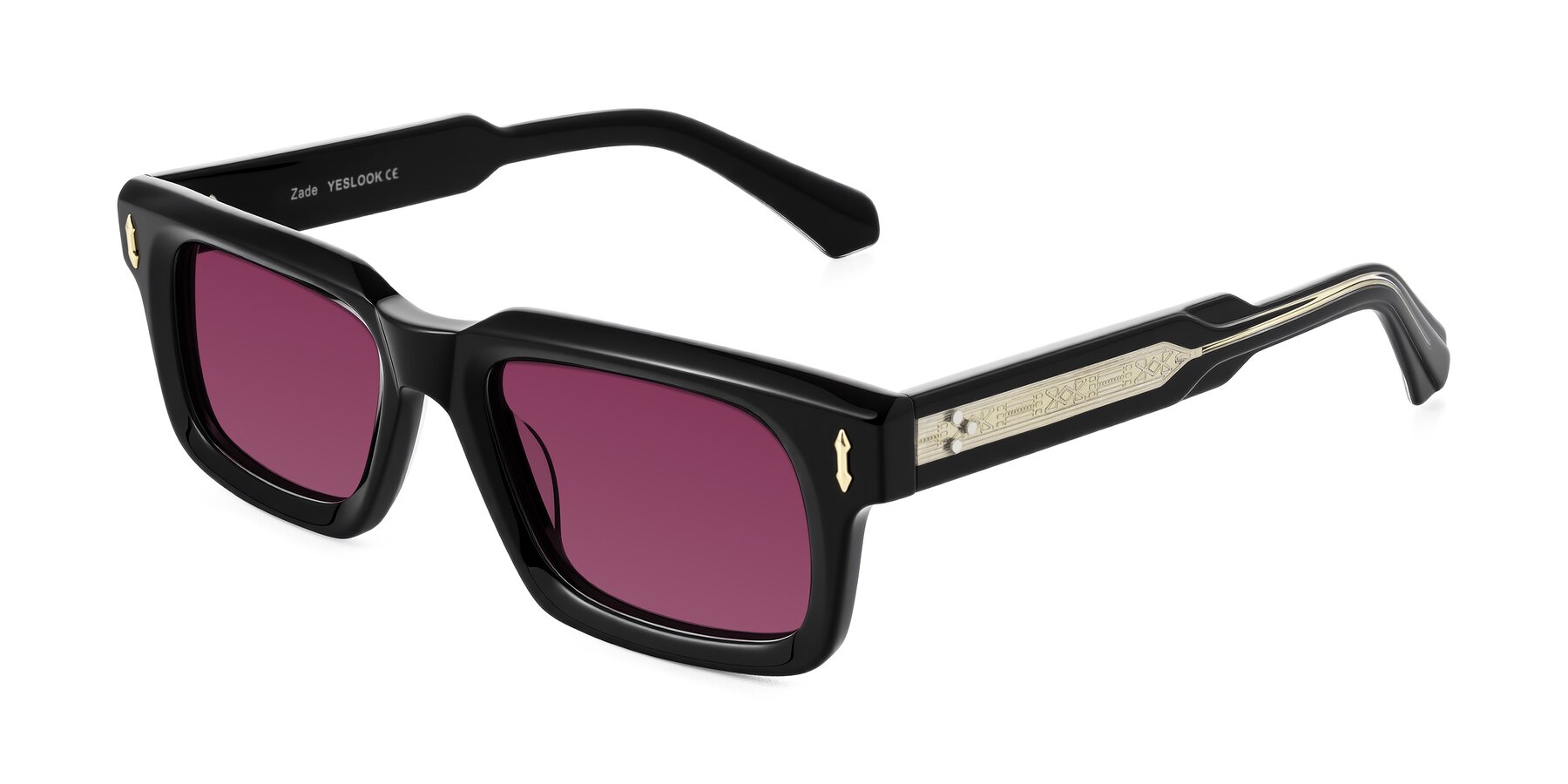 Angle of Zade in Black with Wine Tinted Lenses