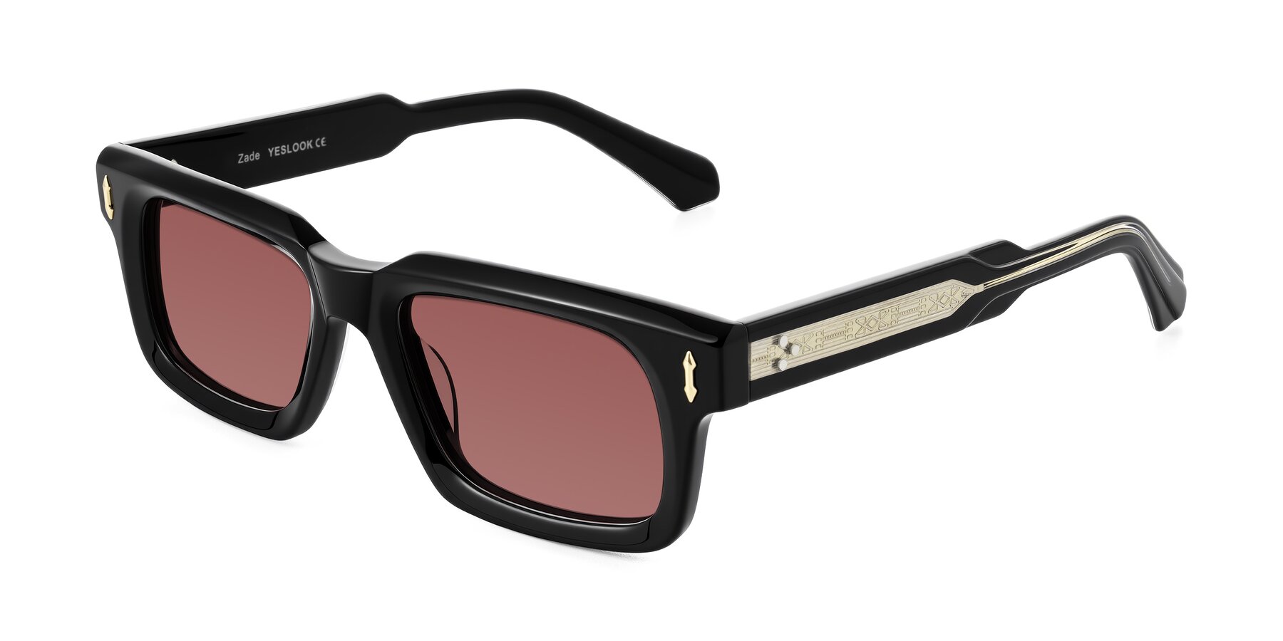 Angle of Zade in Black with Garnet Tinted Lenses