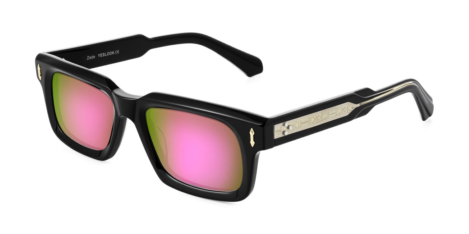 Angle of Zade in Black with Pink Mirrored Lenses