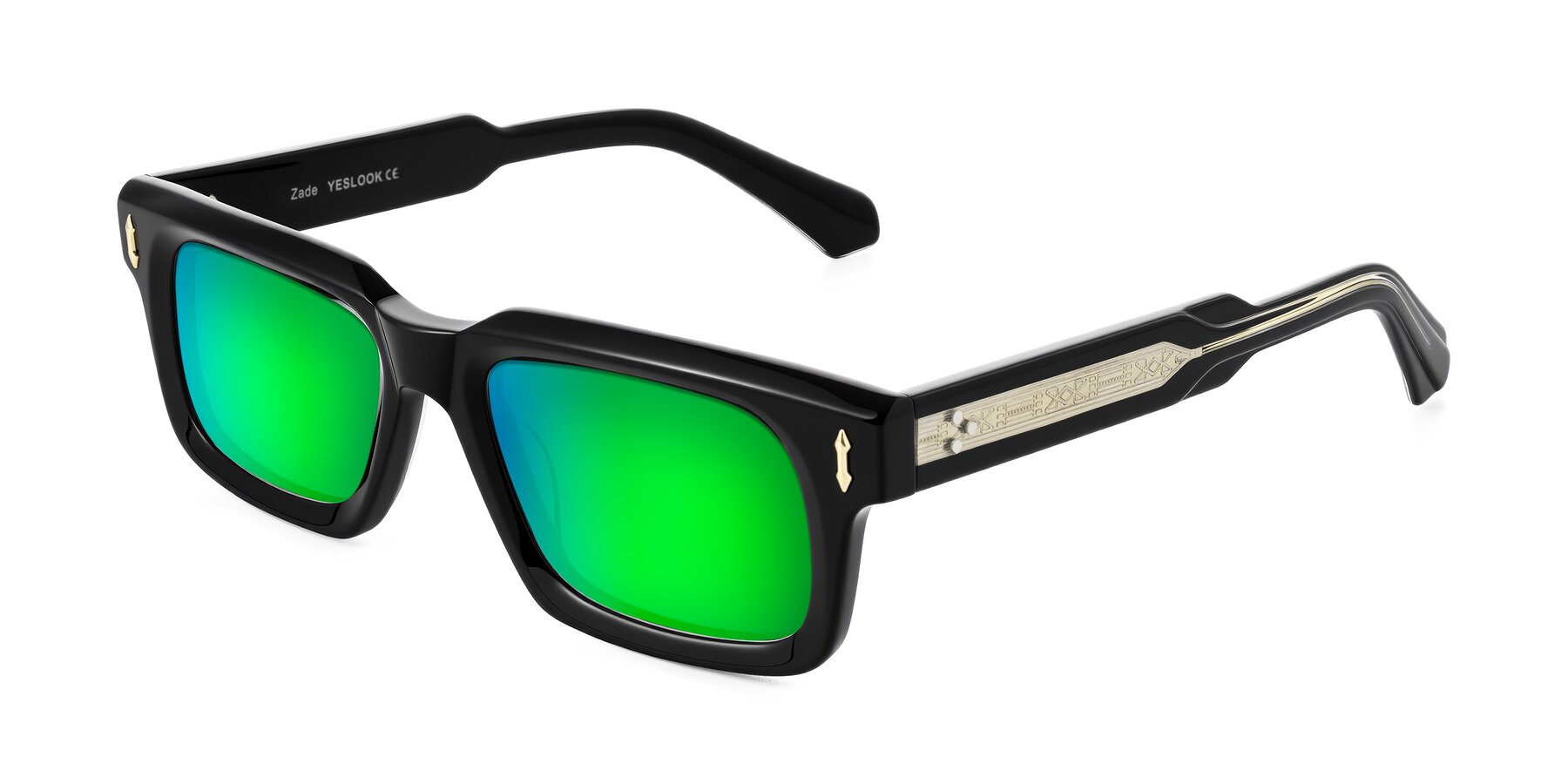 Angle of Zade in Black with Green Mirrored Lenses