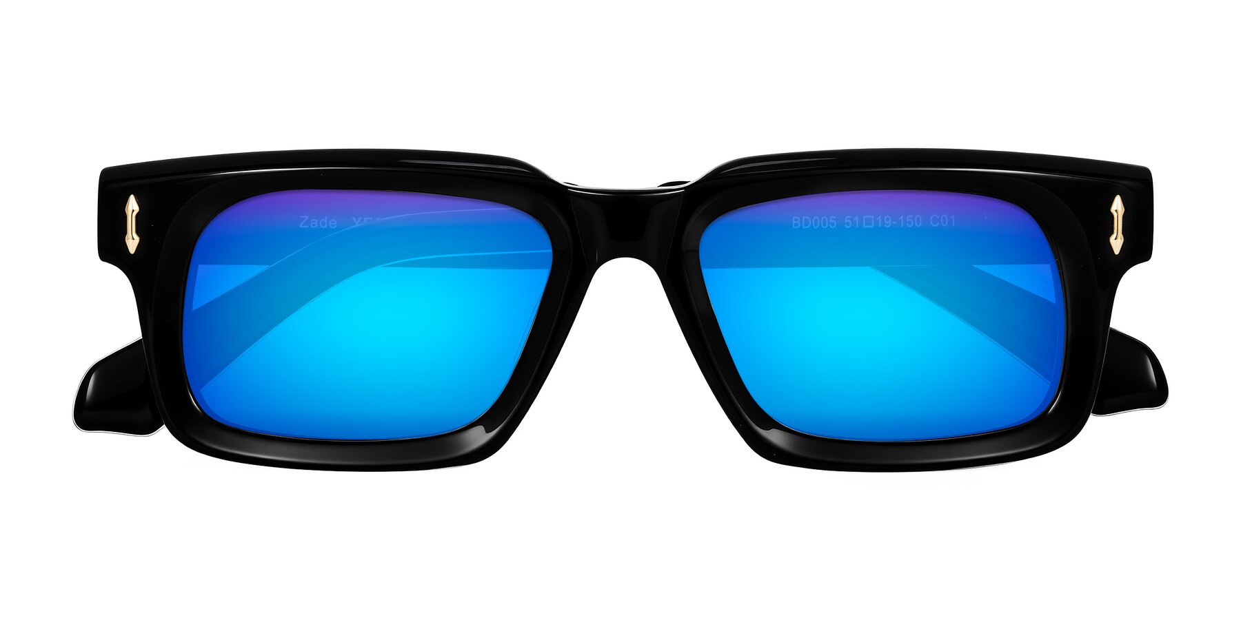 Folded Front of Zade in Black with Blue Mirrored Lenses